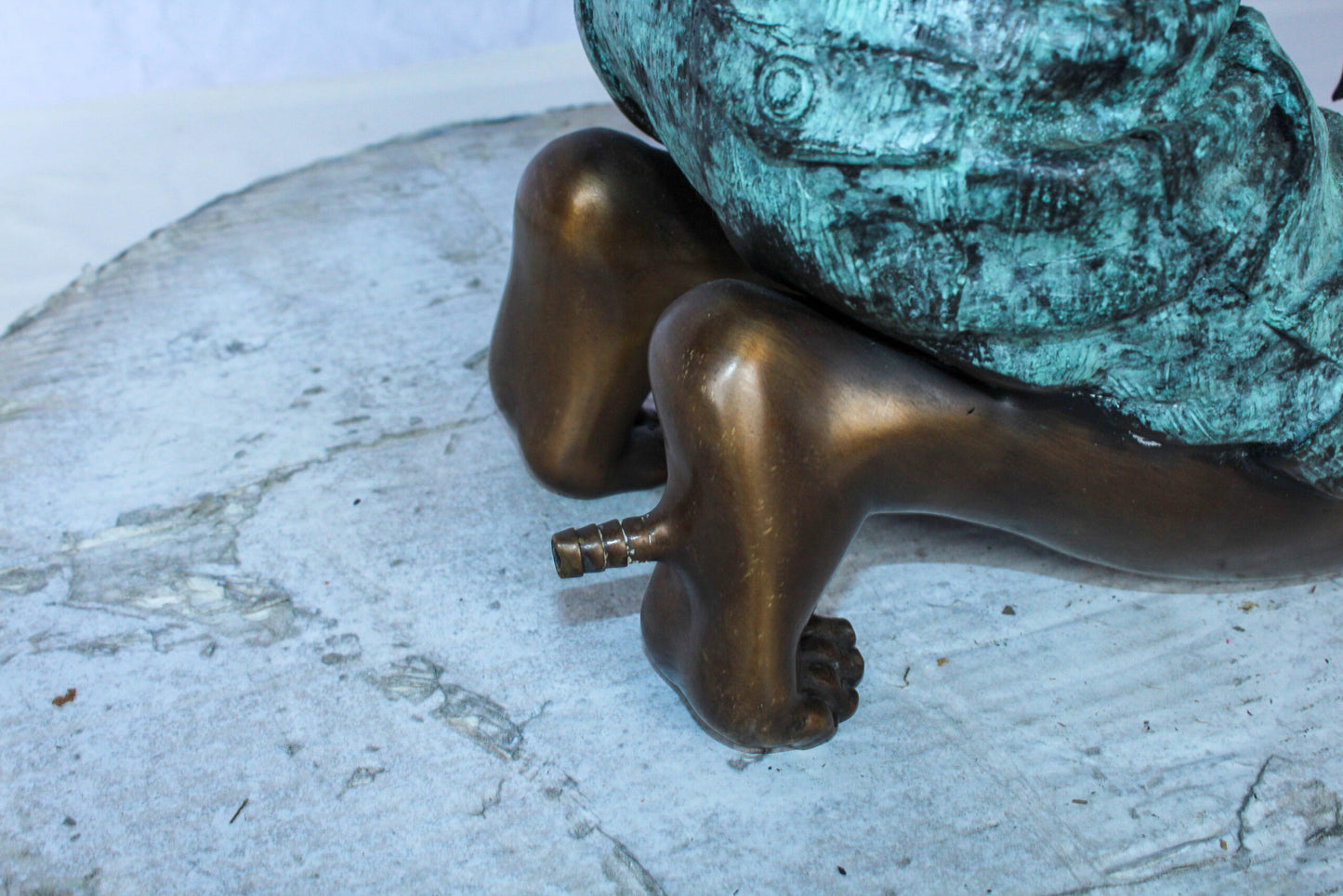 Boy Holding Frog Bronze Fountain Statue Green Patina 12" x 11" x 21"H