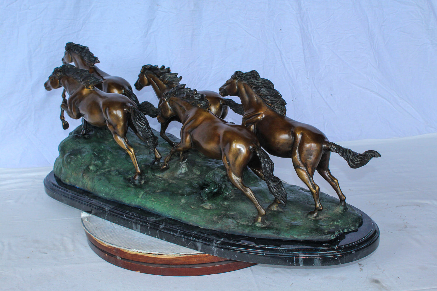 Running Horses Bronze Statue on Marble Base 47" x 20" x 17"H