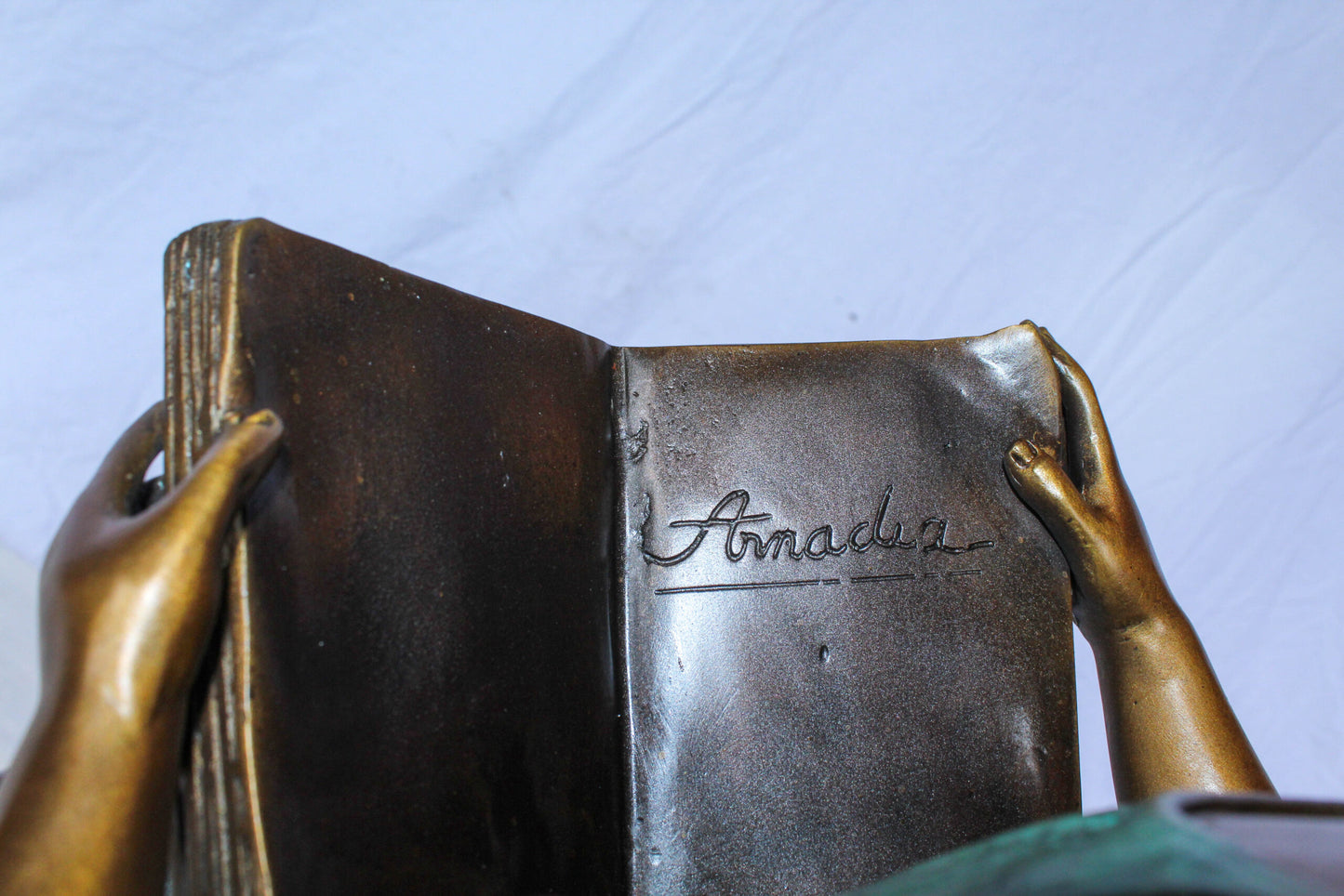 Bronze Girl Reading Book on Tree Stump Sculpture 14" x 15" x 34"H