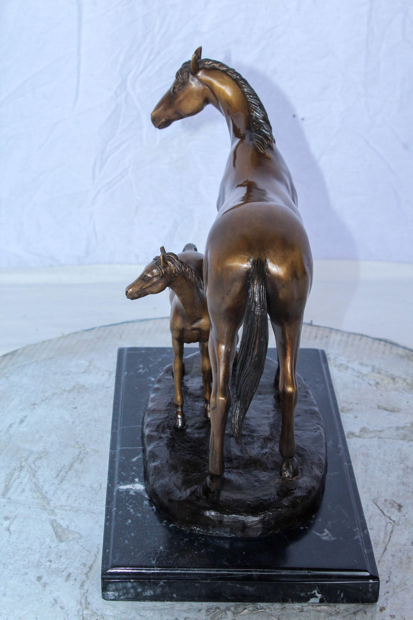 Horse and Foal Bronze Sculpture on Marble Base 14" x 8" x 13"H