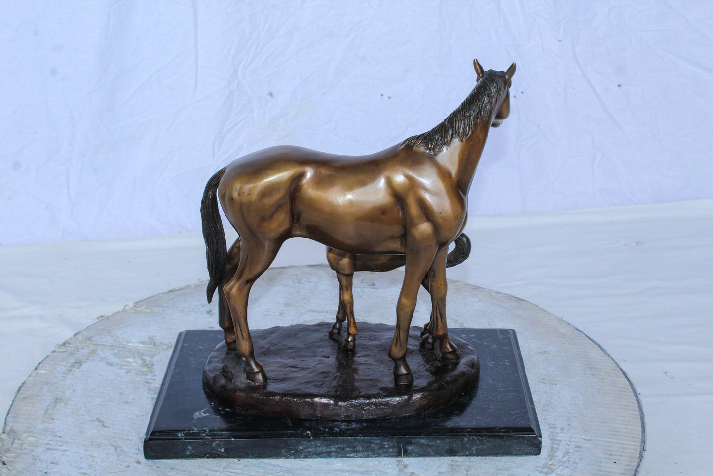 Horse and Foal Bronze Sculpture on Marble Base 14" x 8" x 13"H