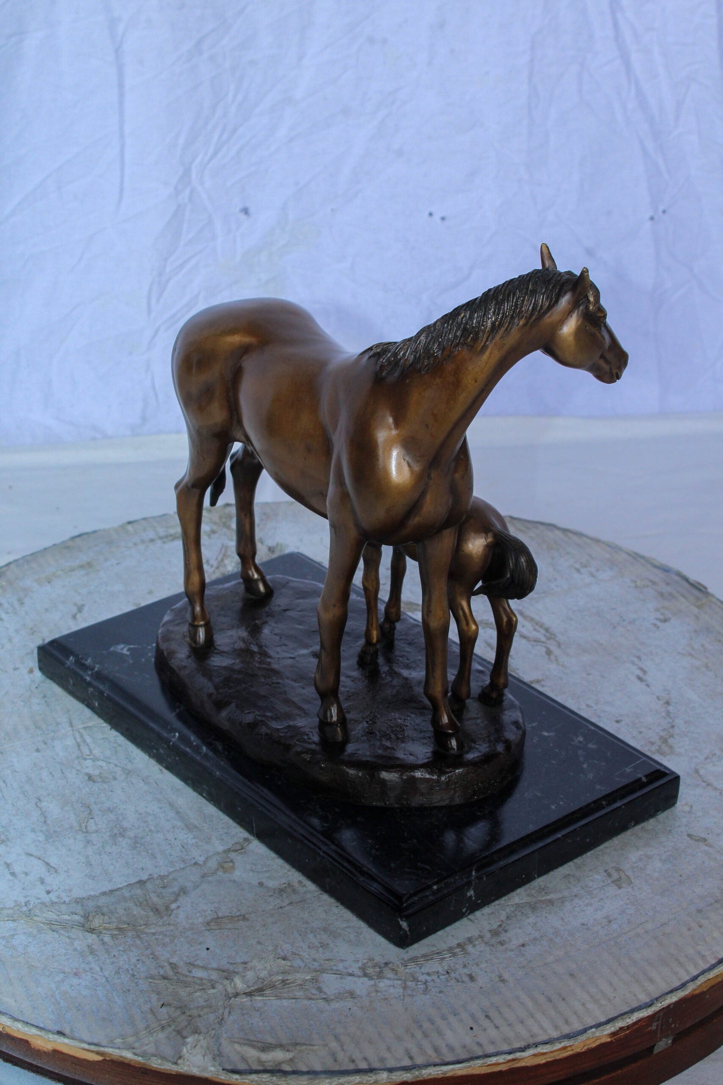 Horse and Foal Bronze Sculpture on Marble Base 14" x 8" x 13"H