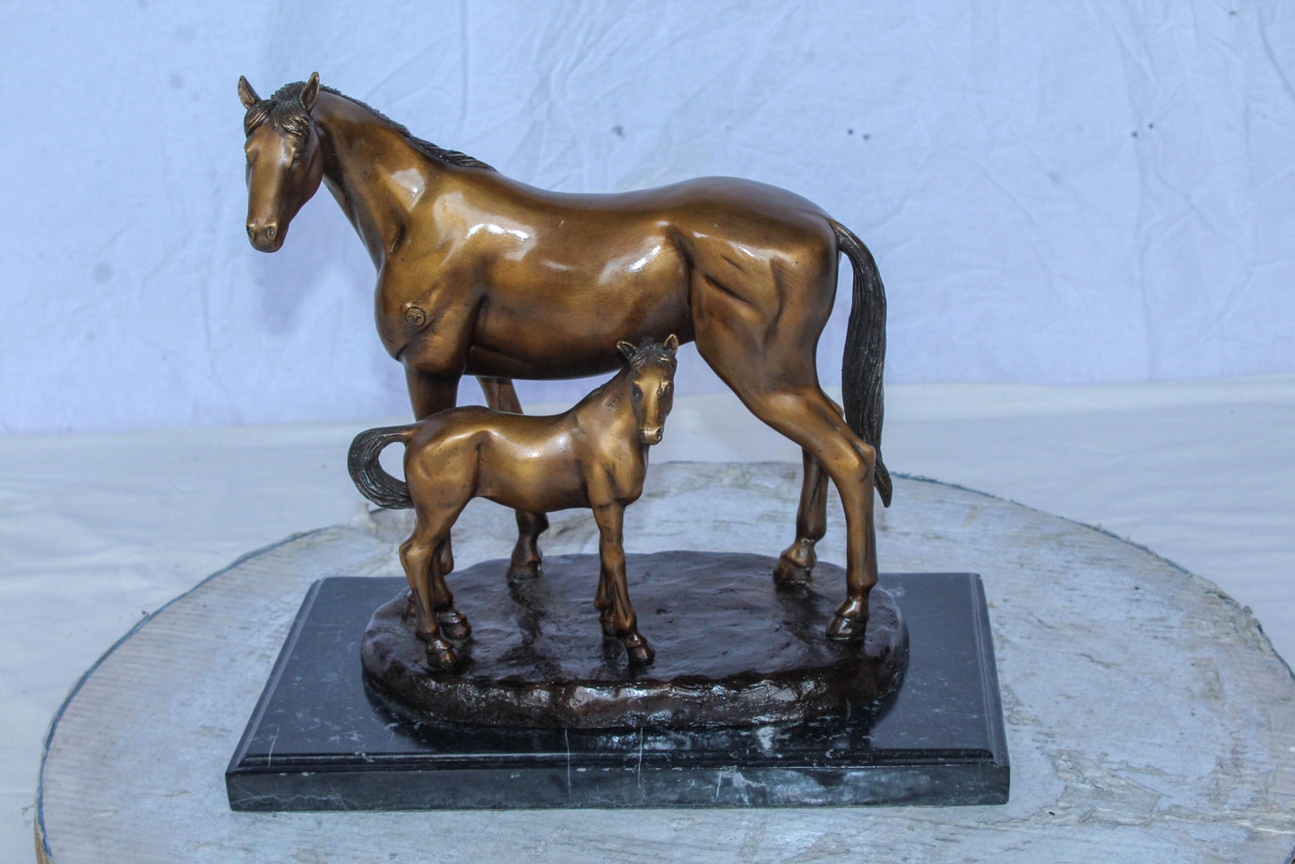 Horse and Foal Bronze Sculpture on Marble Base 14" x 8" x 13"H