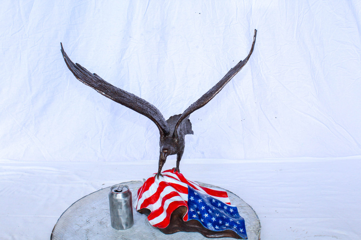 Bronze Bald Eagle Statue on American Flag Base 21" x 14" x 22"H