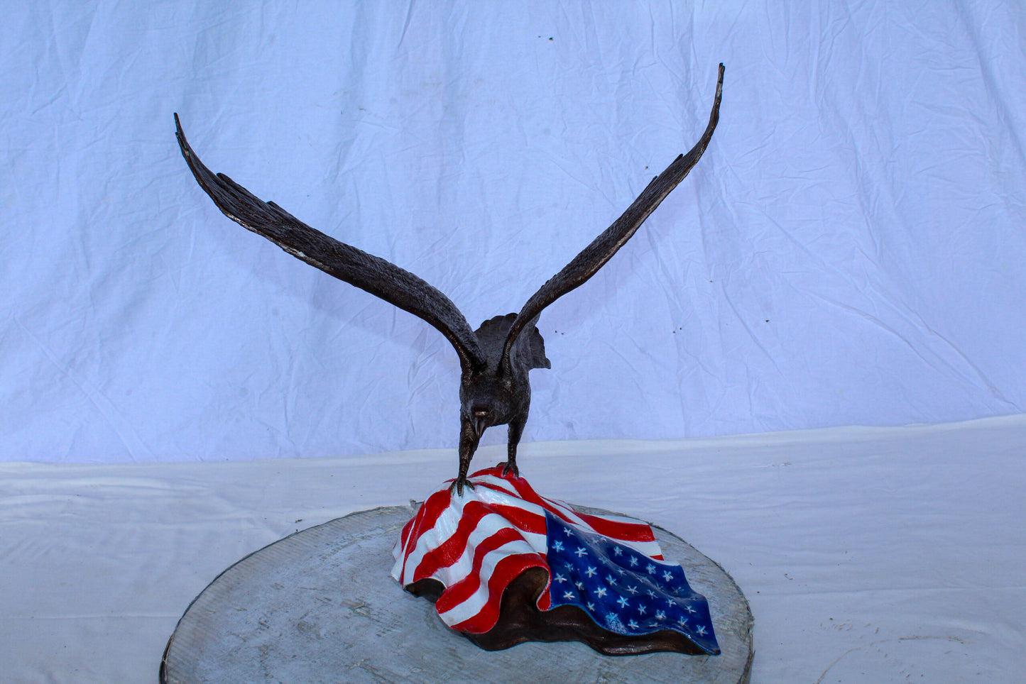 Bronze Bald Eagle Statue on American Flag Base 21" x 14" x 22"H