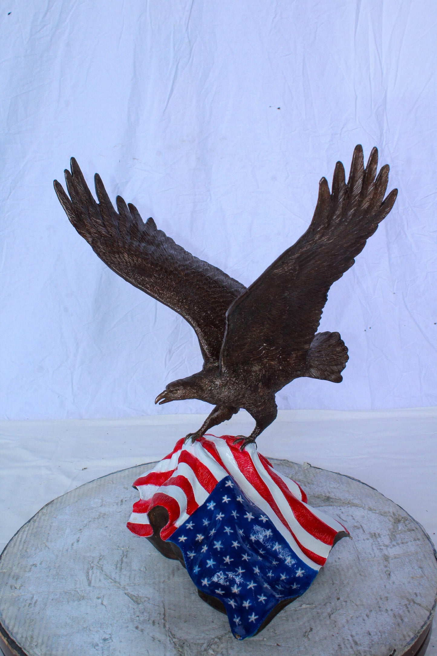 Bronze Bald Eagle Statue on American Flag Base 21" x 14" x 22"H