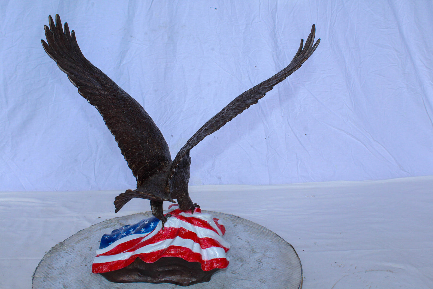Bronze Bald Eagle Statue on American Flag Base 21" x 14" x 22"H
