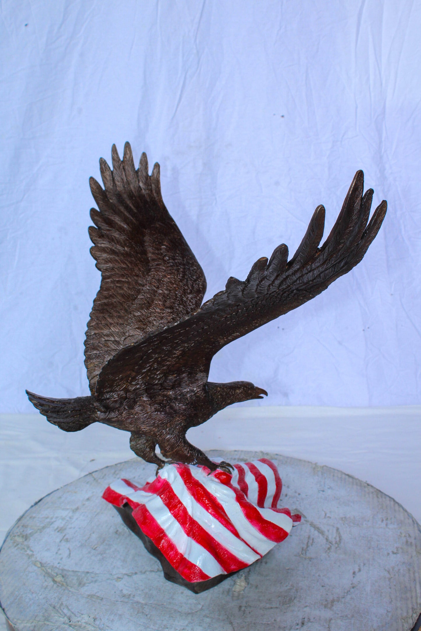 Bronze Bald Eagle Statue on American Flag Base 21" x 14" x 22"H
