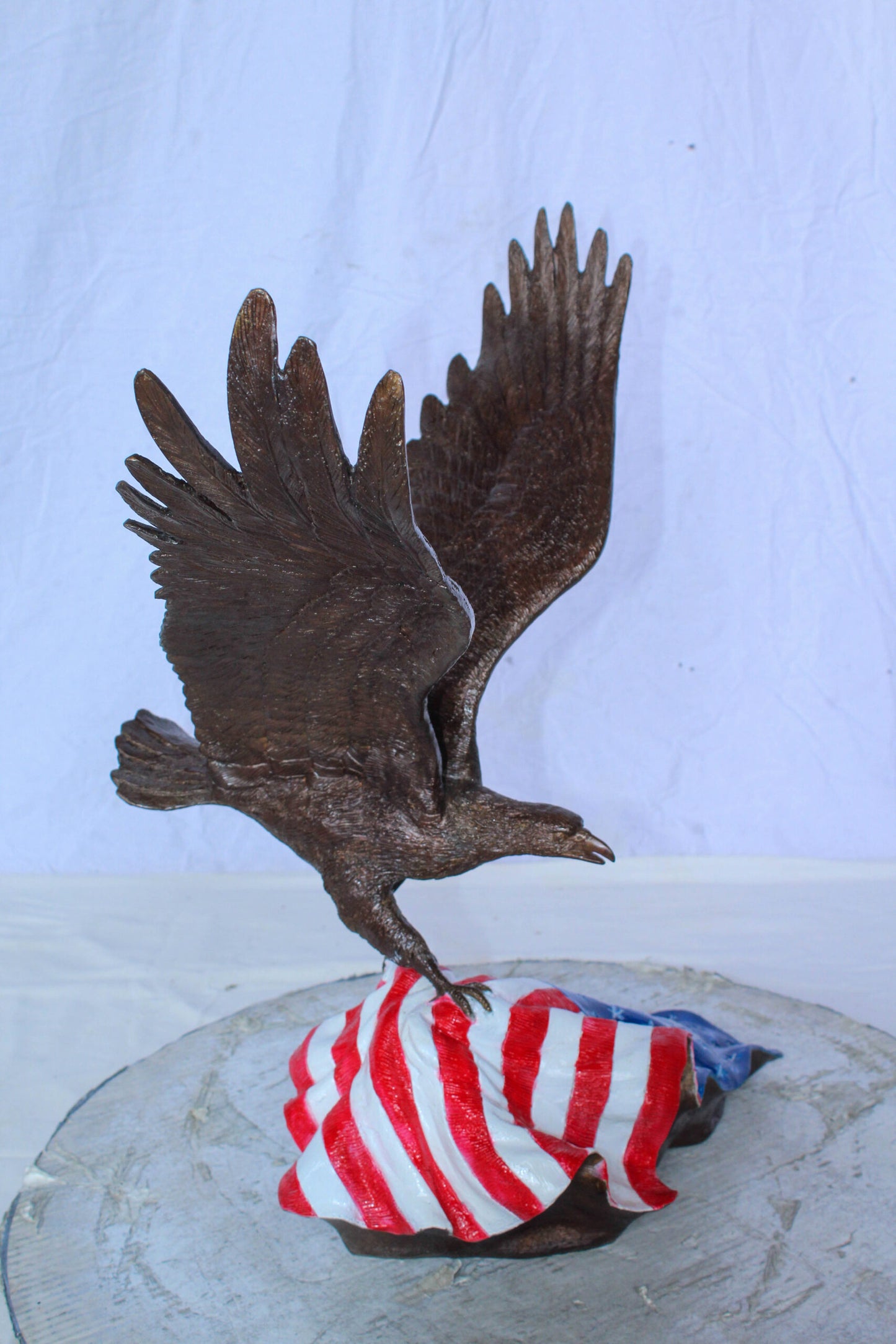 Bronze Bald Eagle Statue on American Flag Base 21" x 14" x 22"H