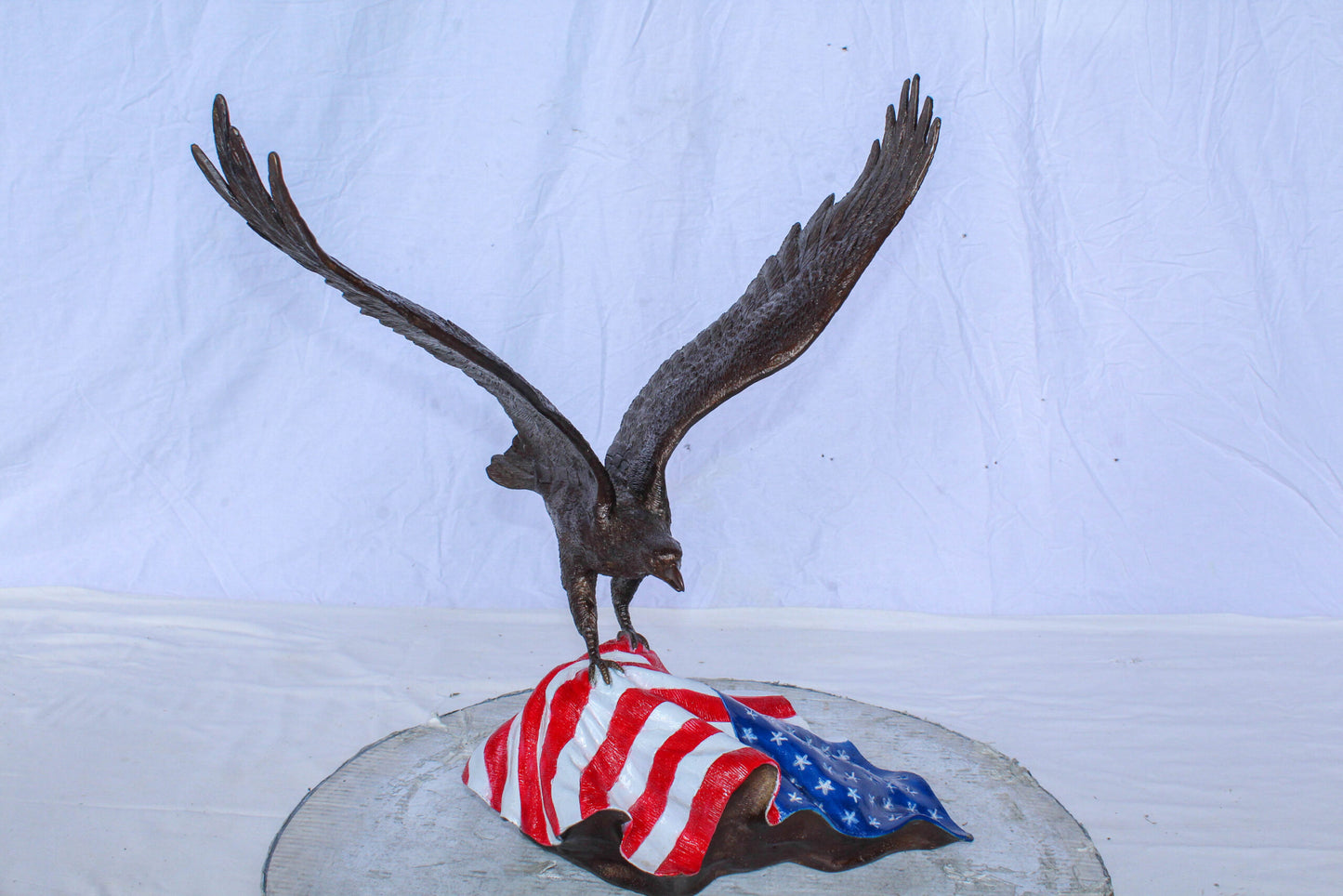 Bronze Bald Eagle Statue on American Flag Base 21" x 14" x 22"H