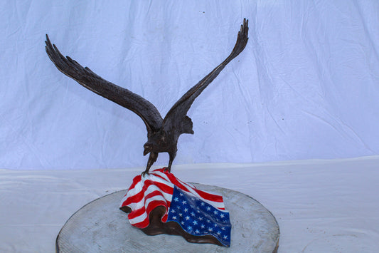 Bronze Bald Eagle Statue on American Flag Base 21" x 14" x 22"H