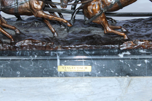Stagecoach Bronze Replica Sculpture of M. Russell 40" x 9" x 13"H