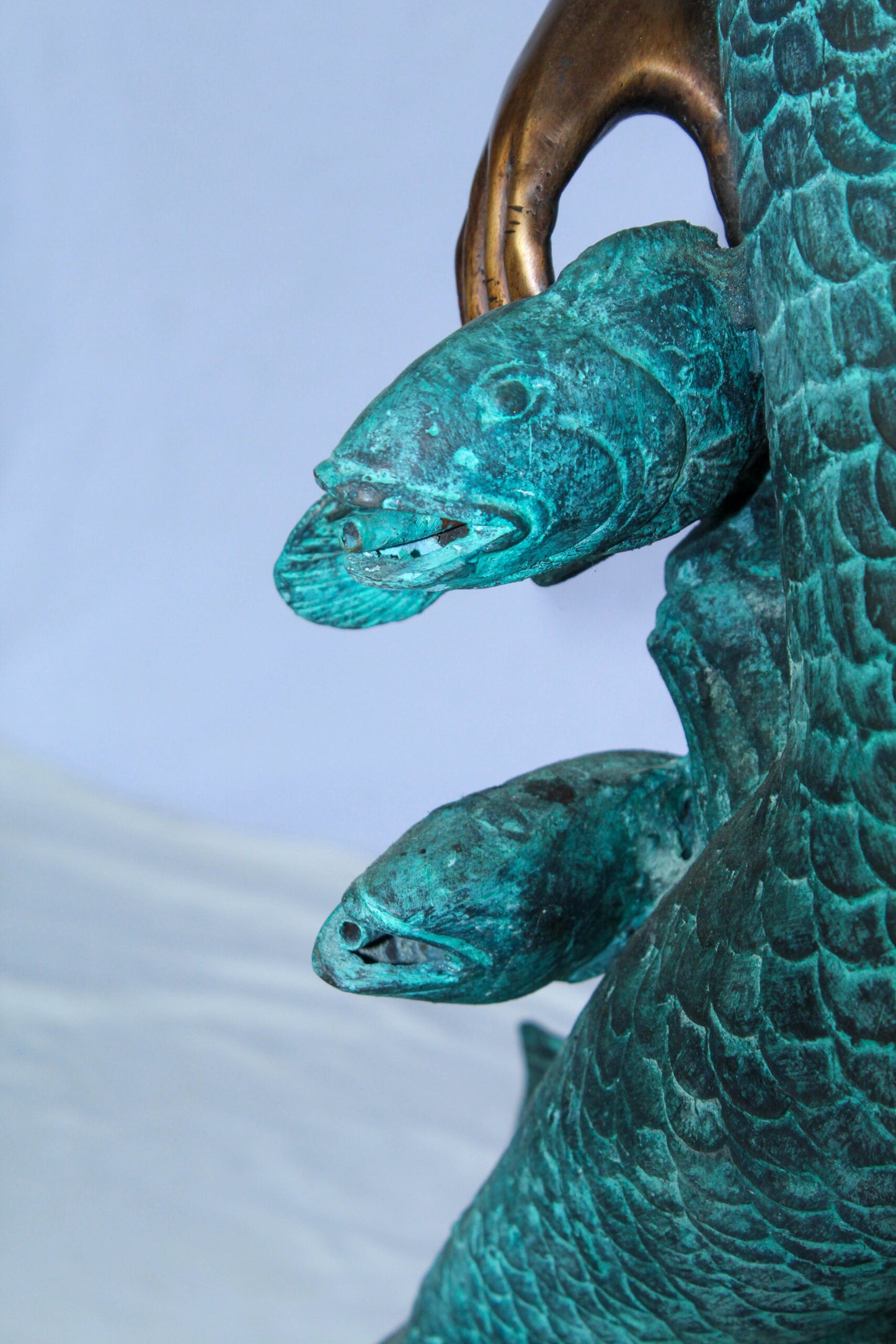 Nude Art Bronze Mermaid Fountain with Fish and Patina Finish 23" x 14" x 39"H