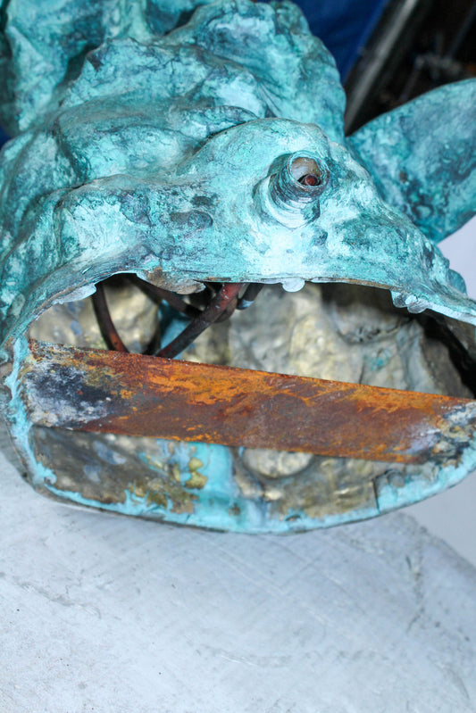 Nude Art Bronze Mermaid Fountain with Fish and Patina Finish 23" x 14" x 39"H