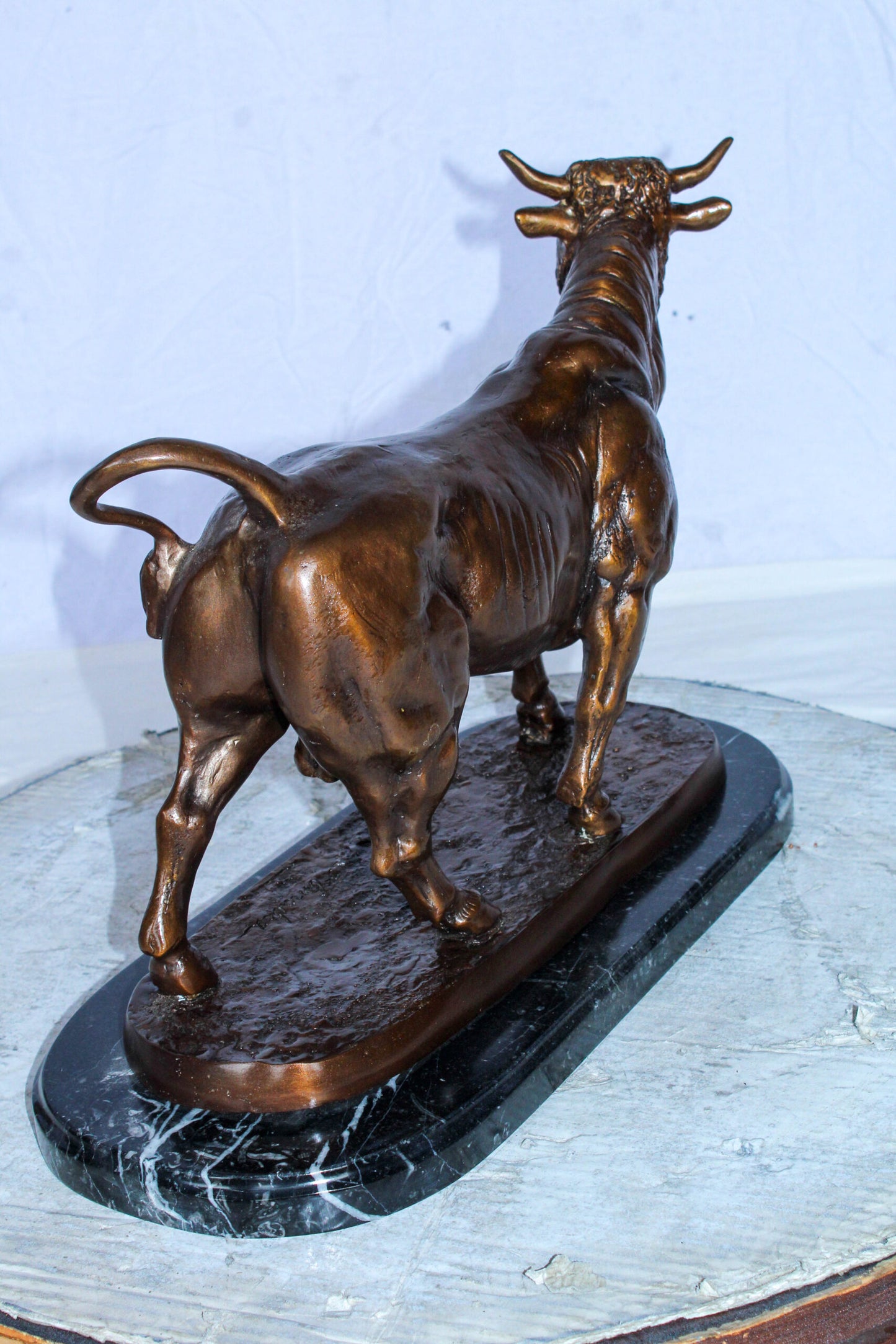Bronze Bull Statue Le Taureau by Arnadia on Marble Base 19" x 8" x 13"H
