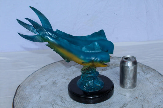 Bronze Mahi Mahi Dolphin Fish Bronze Statue on Marble Base 15" x 7" x 13"H