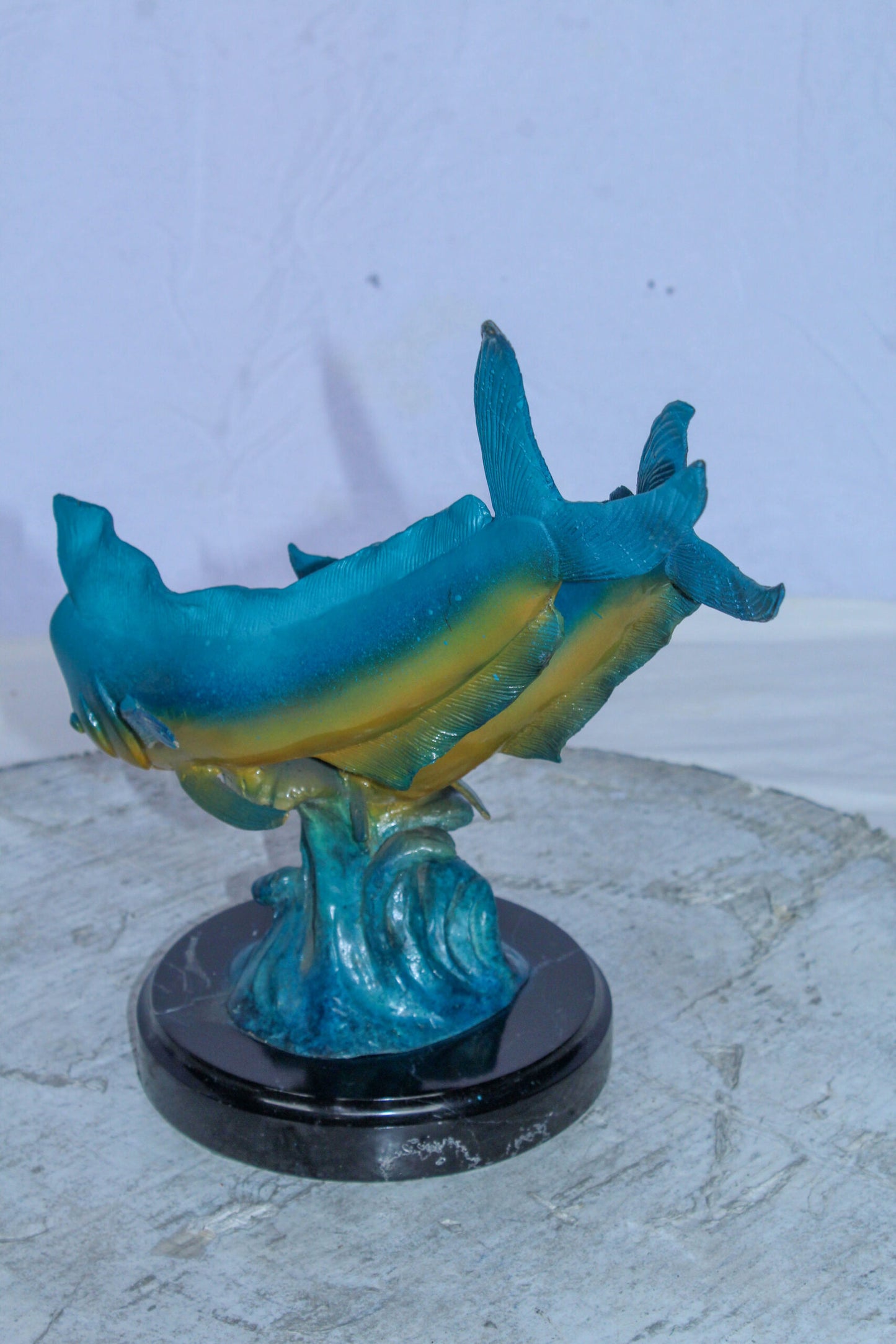 Bronze Mahi Mahi Dolphin Fish Bronze Statue on Marble Base 15" x 7" x 13"H