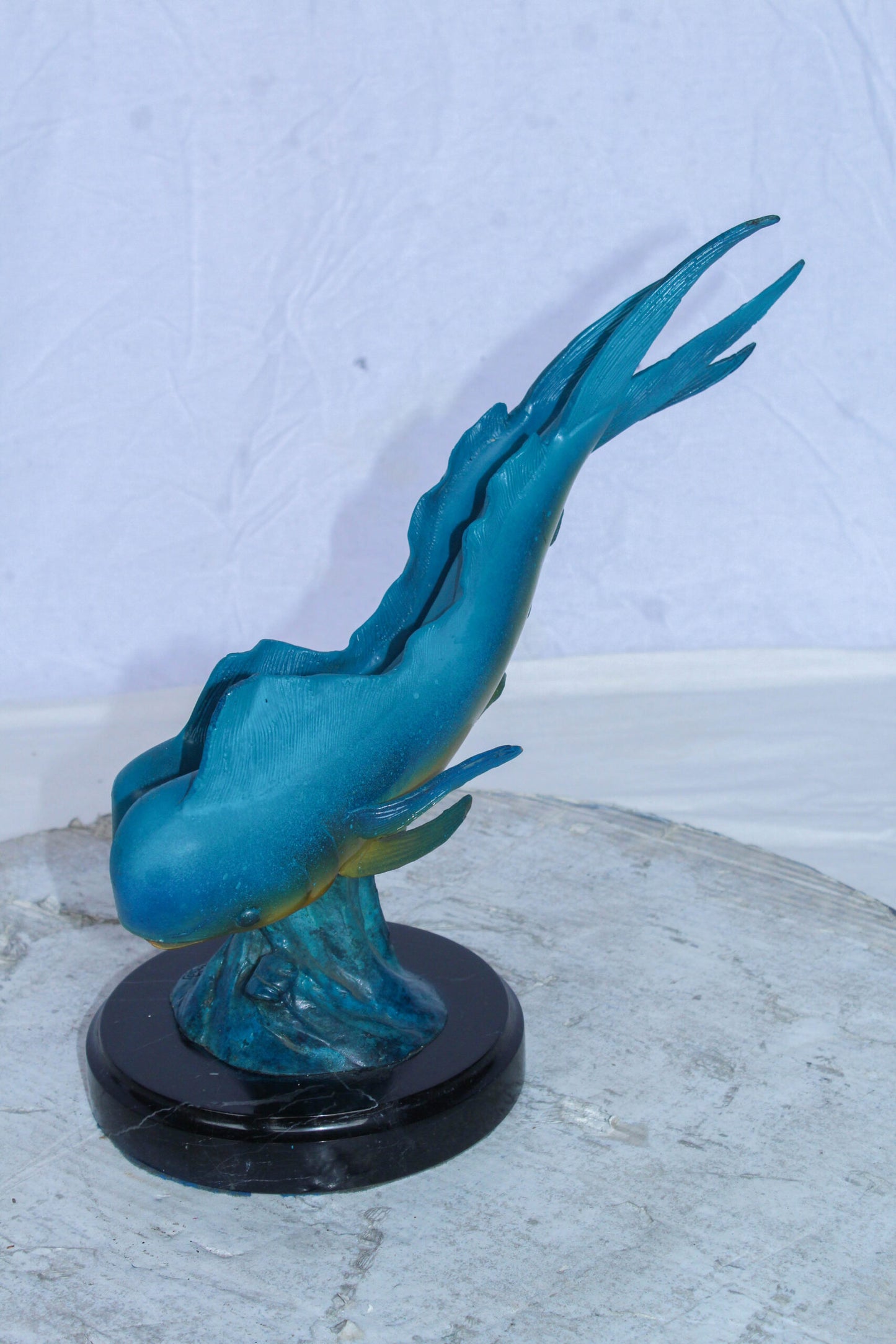 Bronze Mahi Mahi Dolphin Fish Bronze Statue on Marble Base 15" x 7" x 13"H