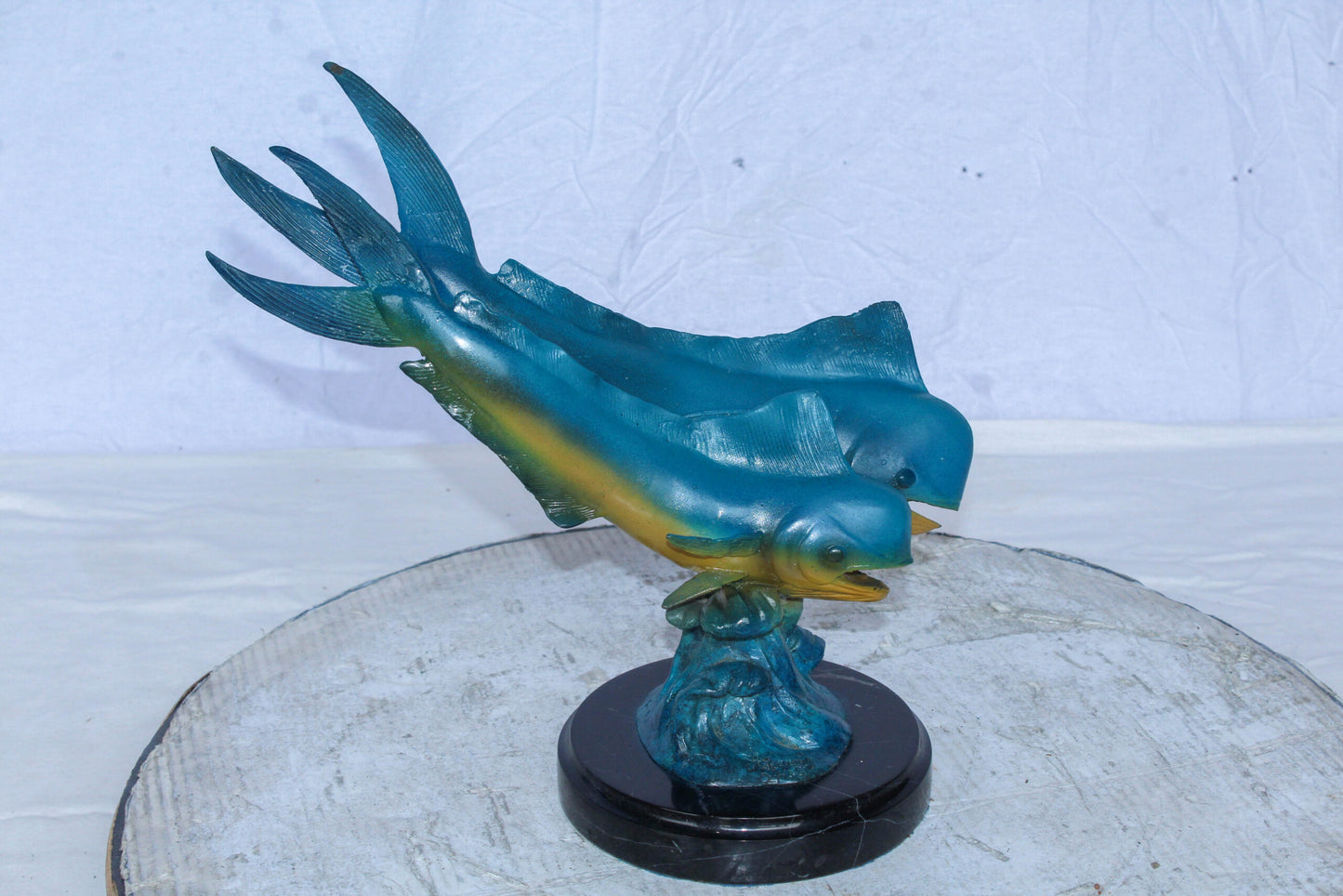 Bronze Mahi Mahi Dolphin Fish Bronze Statue on Marble Base 15" x 7" x 13"H