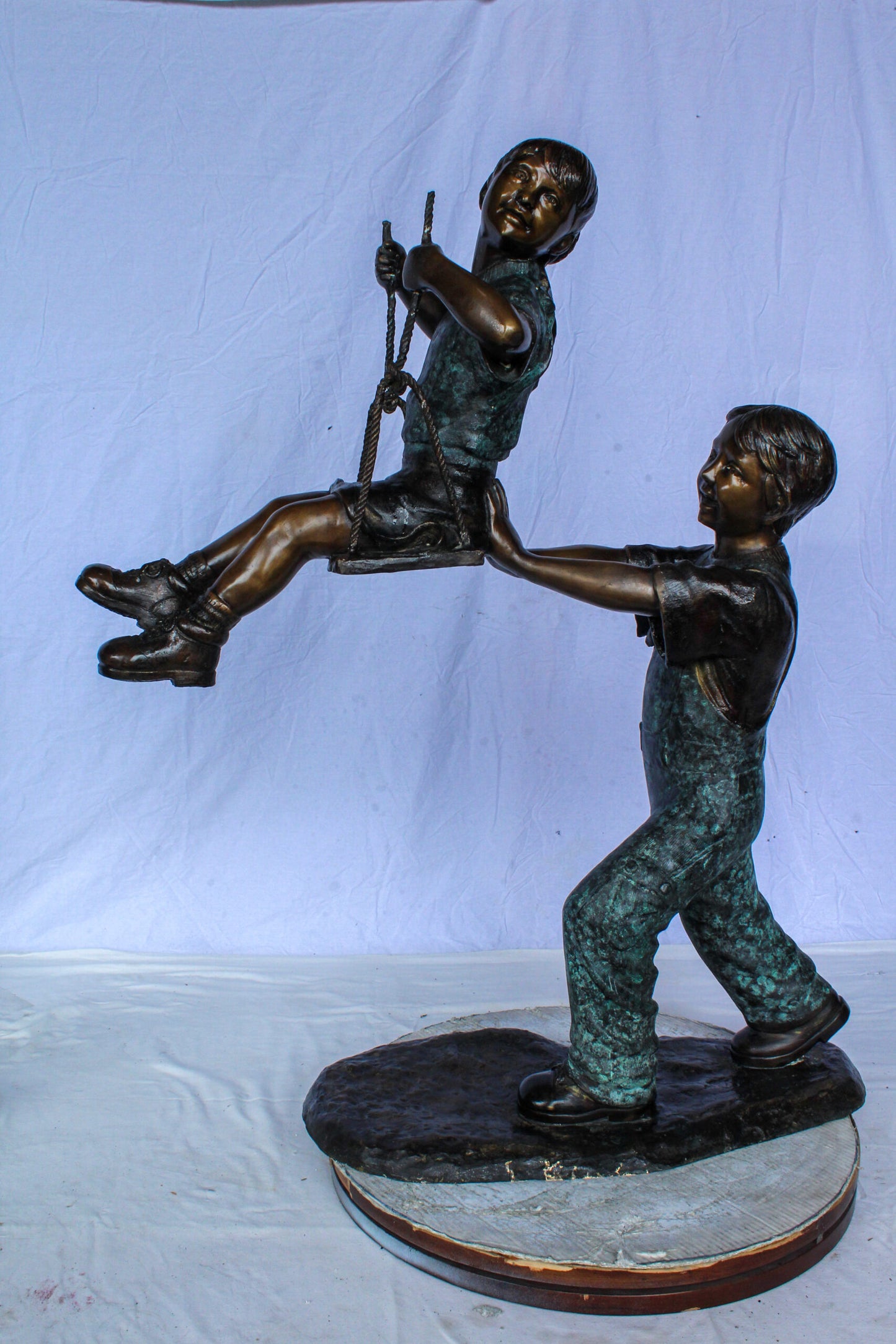 Boy Pushing Girl on Swing Bronze Statue Outdoor Decor 39" x 13" x 44"H