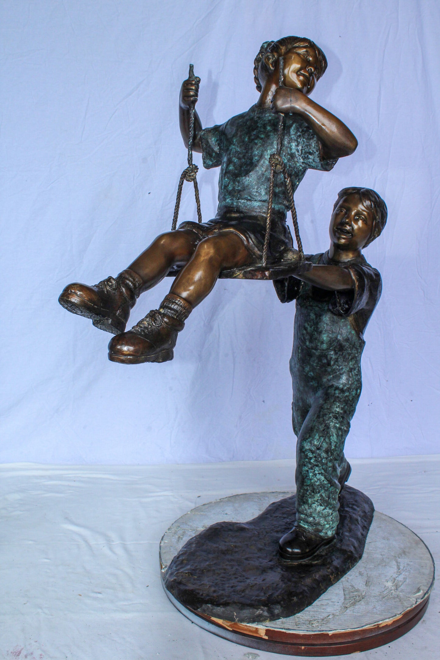 Boy Pushing Girl on Swing Bronze Statue Outdoor Decor 39" x 13" x 44"H