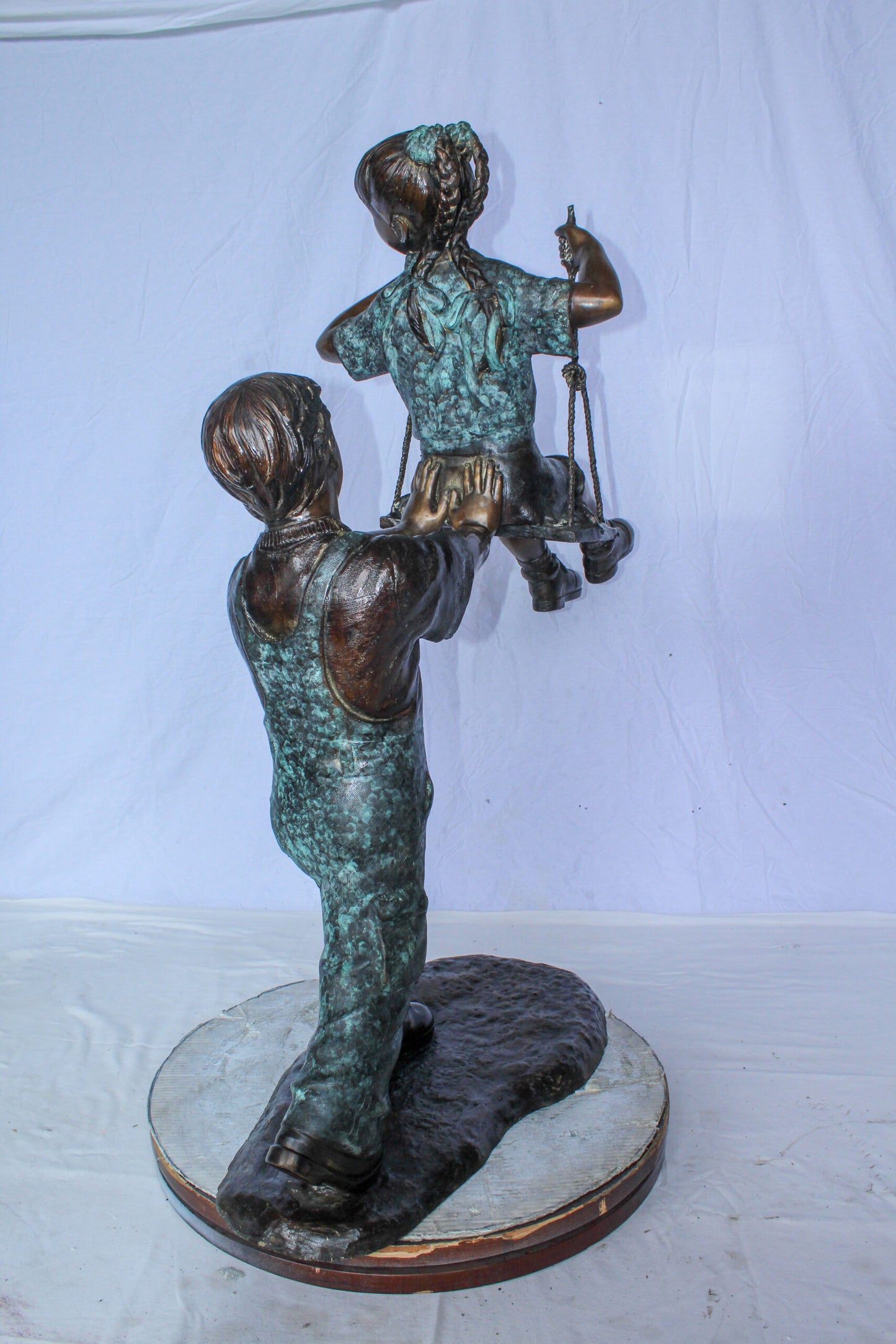 Boy Pushing Girl on Swing Bronze Statue Outdoor Decor 39" x 13" x 44"H