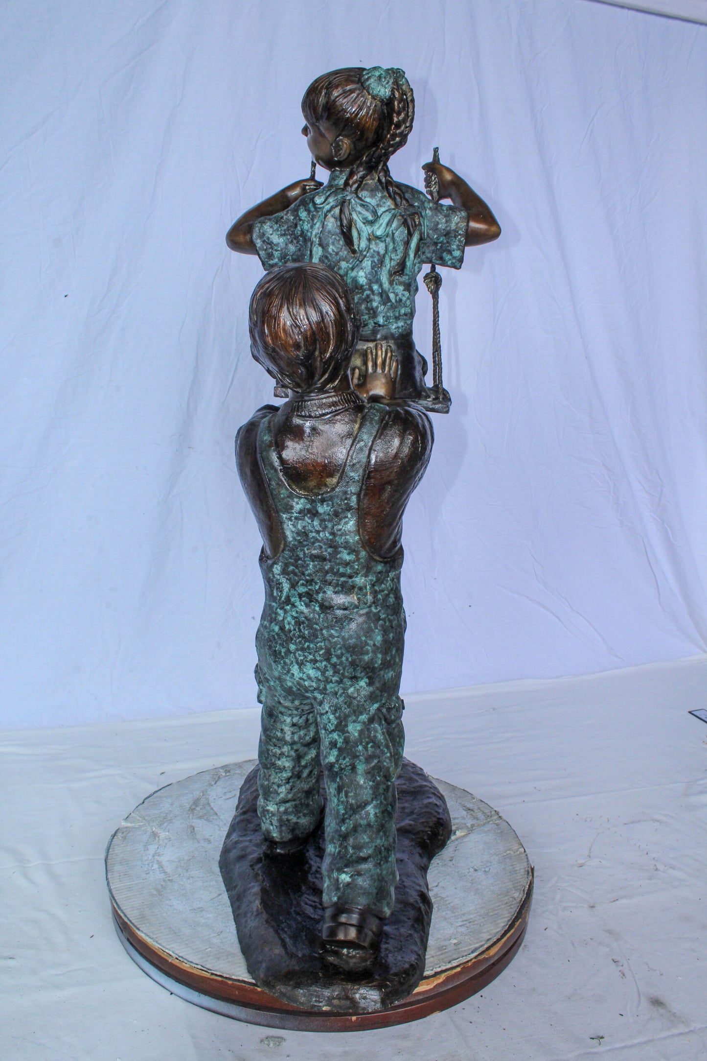 Boy Pushing Girl on Swing Bronze Statue Outdoor Decor 39" x 13" x 44"H