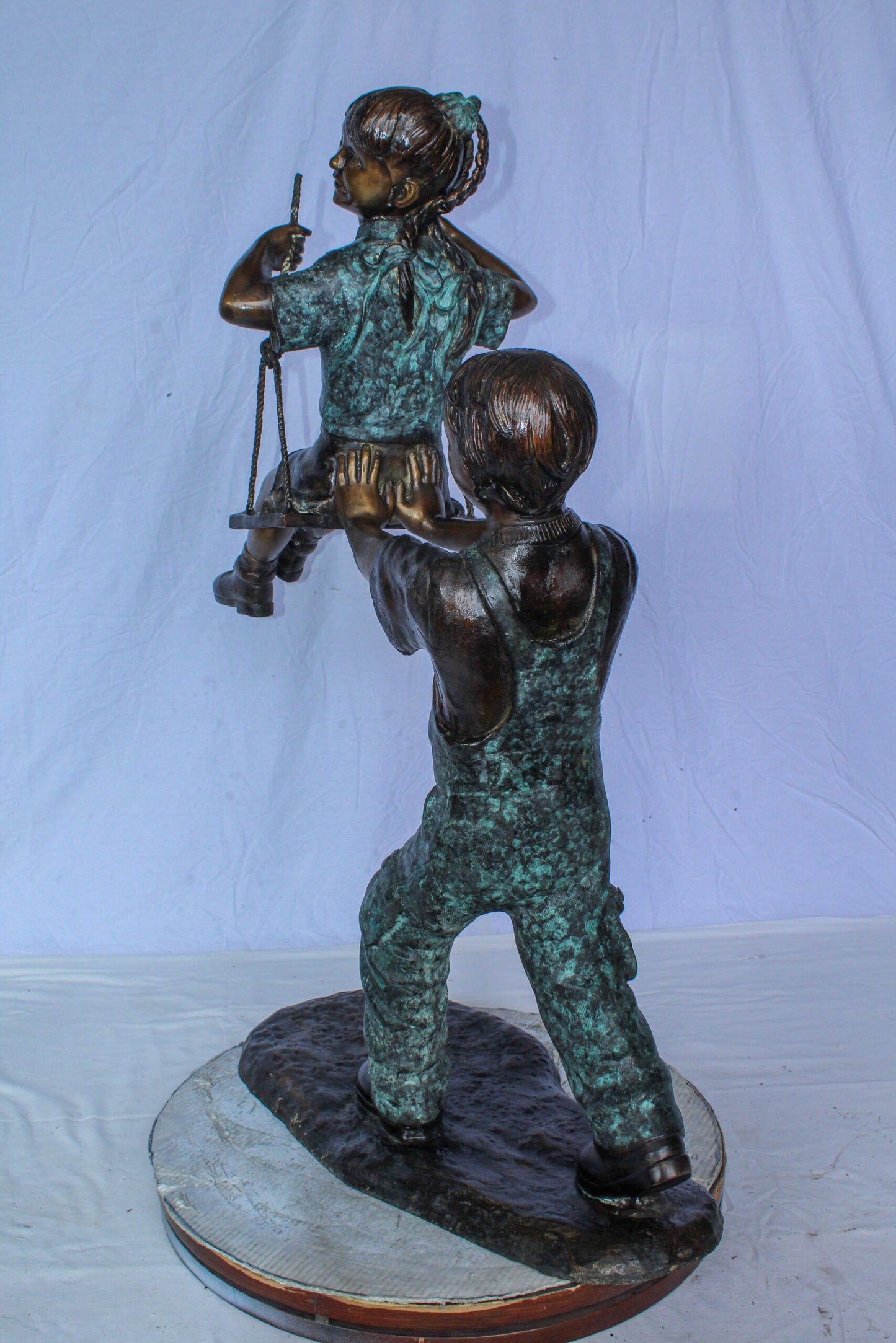 Boy Pushing Girl on Swing Bronze Statue Outdoor Decor 39" x 13" x 44"H