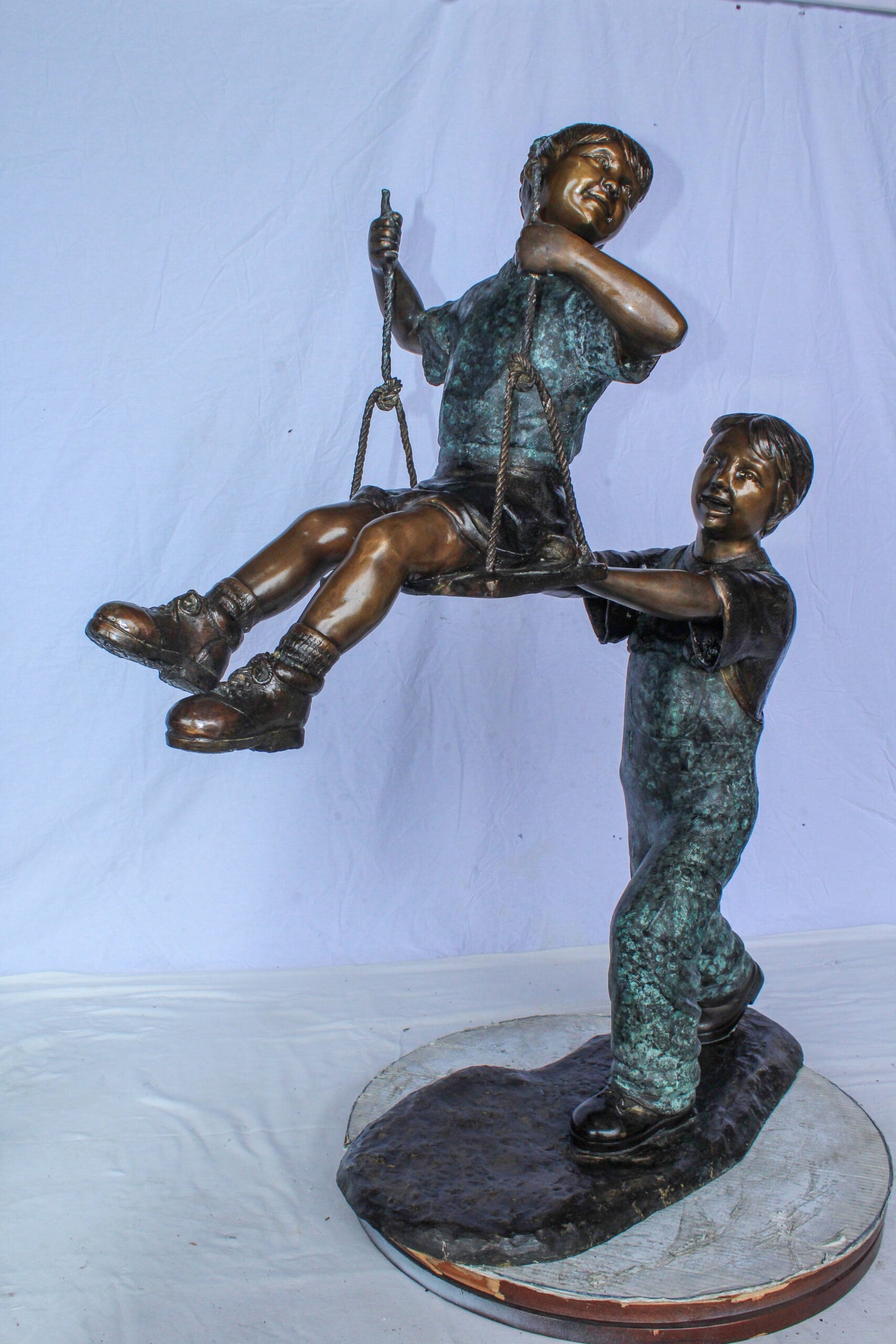 Boy Pushing Girl on Swing Bronze Statue Outdoor Decor 39" x 13" x 44"H