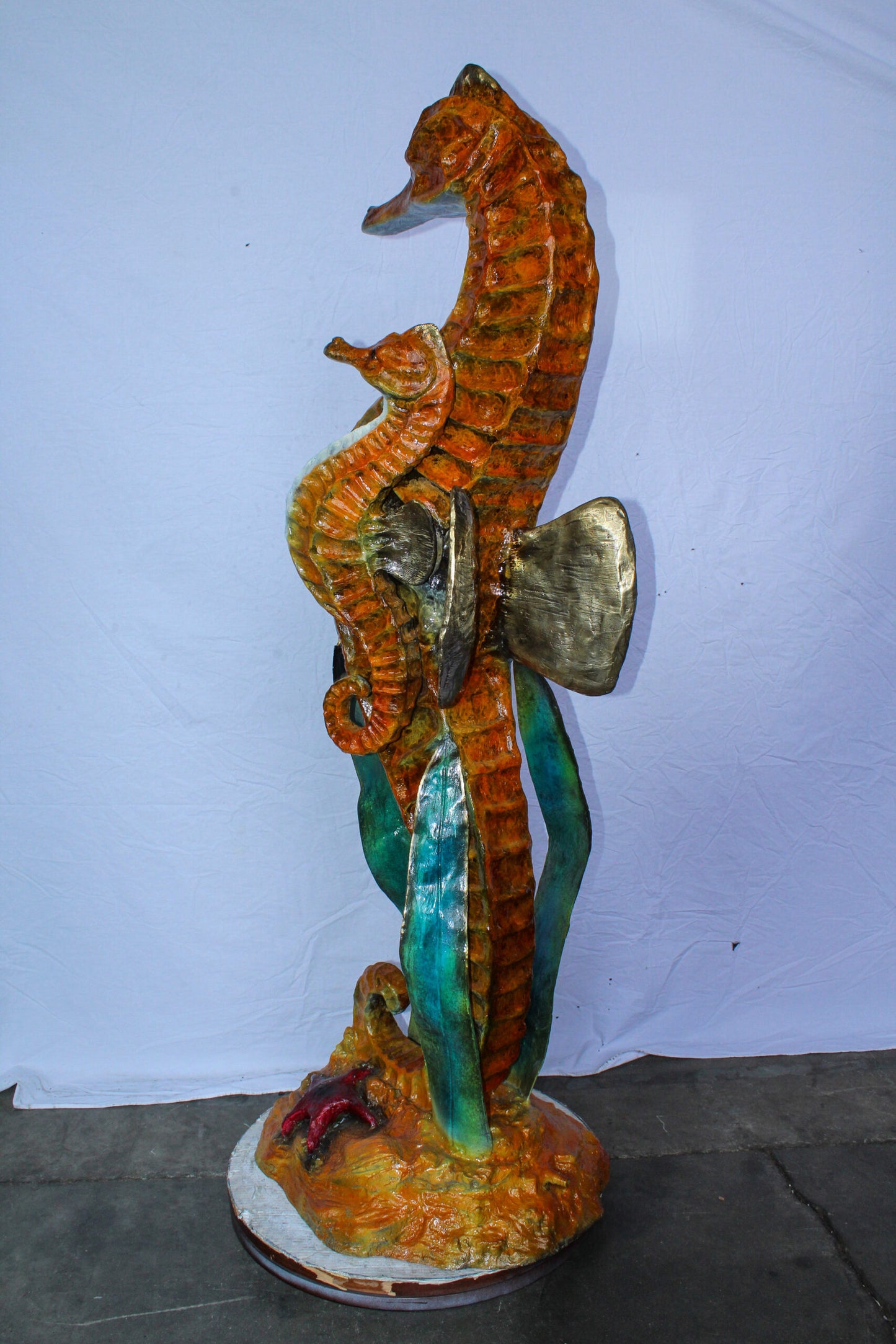 Large Bronze Seahorse and Baby Ocean Fountain Sculpture 26" x 22" x 66"H