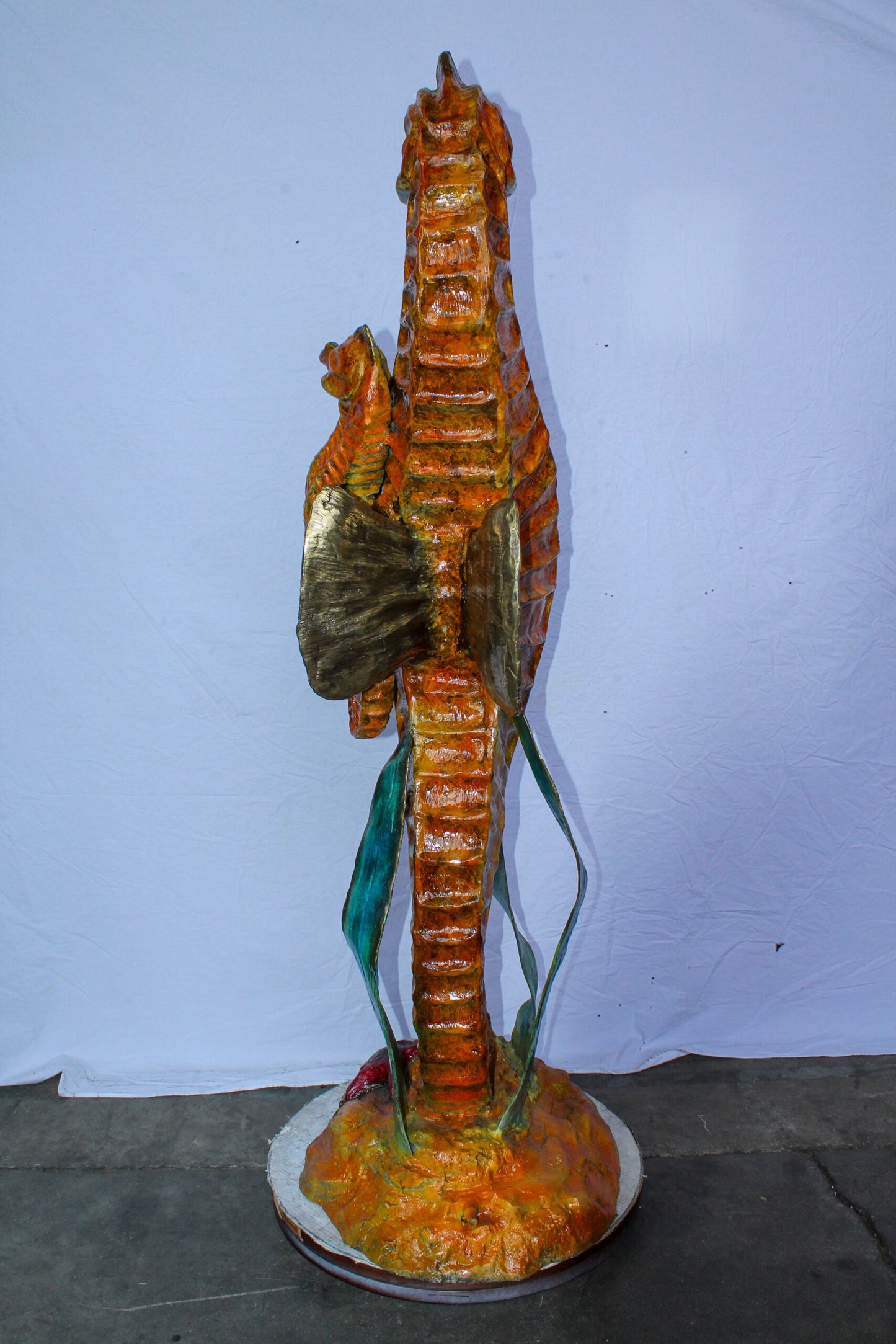 Large Bronze Seahorse and Baby Ocean Fountain Sculpture 26" x 22" x 66"H