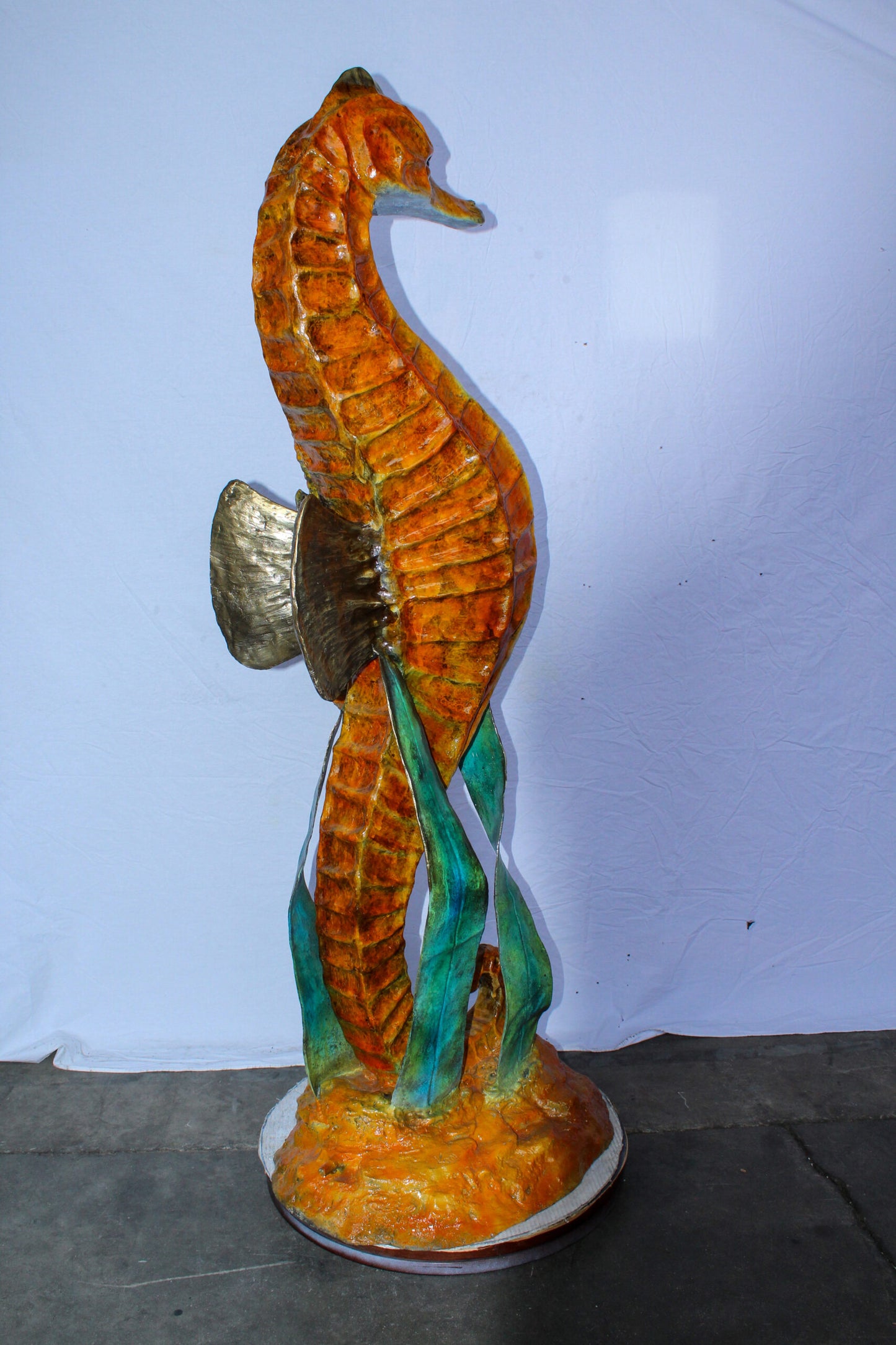 Large Bronze Seahorse and Baby Ocean Fountain Sculpture 26" x 22" x 66"H