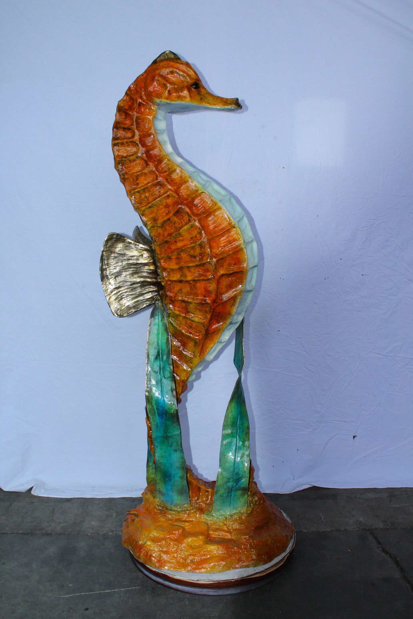 Large Bronze Seahorse and Baby Ocean Fountain Sculpture 26" x 22" x 66"H