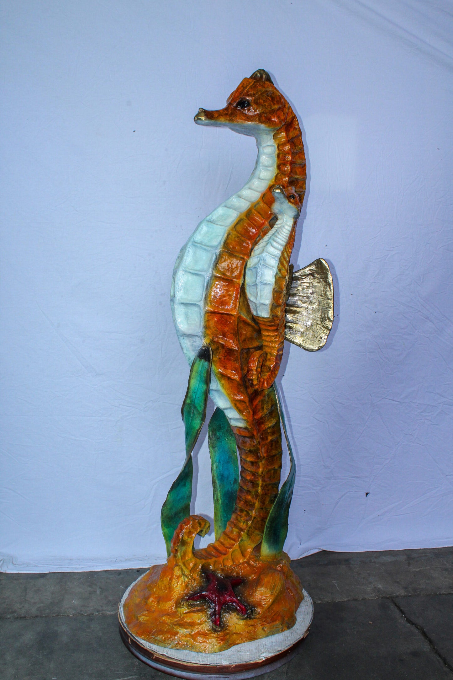 Large Bronze Seahorse and Baby Ocean Fountain Sculpture 26" x 22" x 66"H