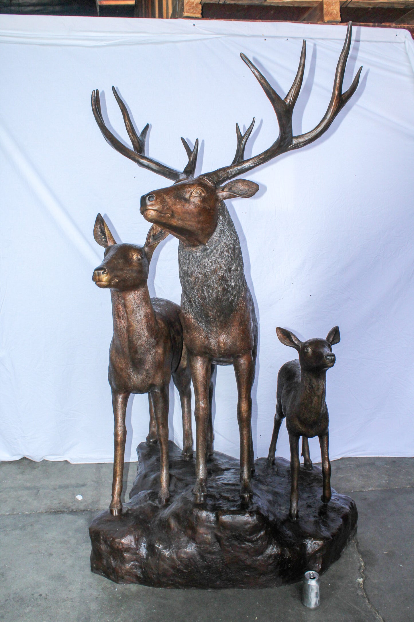 Life Size Bronze Deer Family Sculpture for Outdoor Display 48" x 50" x 81"H