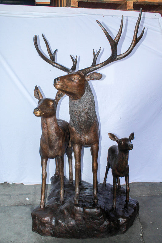 Life Size Bronze Deer Family Sculpture for Outdoor Display 48" x 50" x 81"H