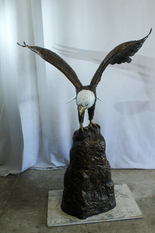 Bald Eagle Bronze Statue with White Head and His Wings Spread 51" x 36" x 58"H