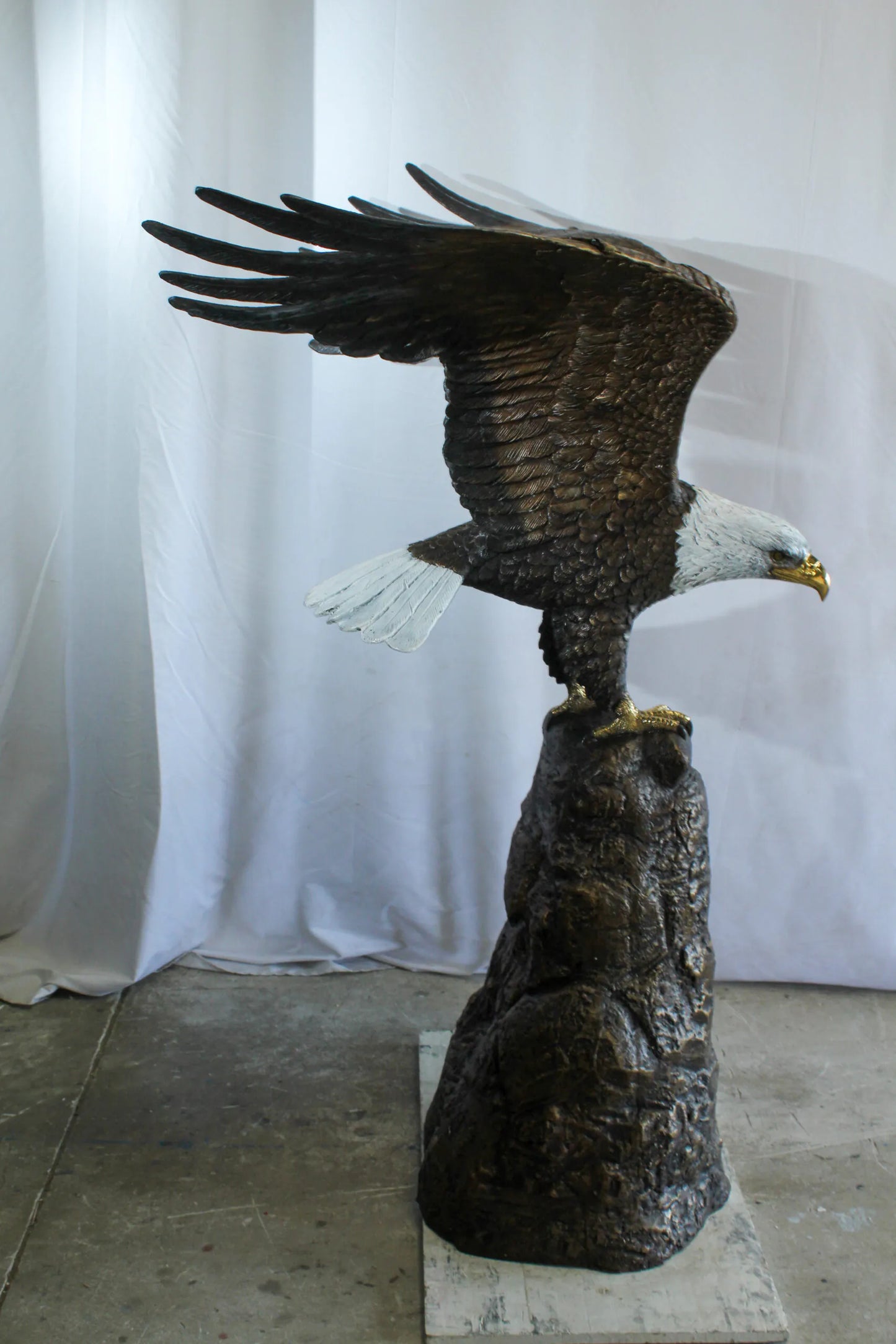 Bald Eagle Bronze Statue with White Head and His Wings Spread 51" x 36" x 58"H