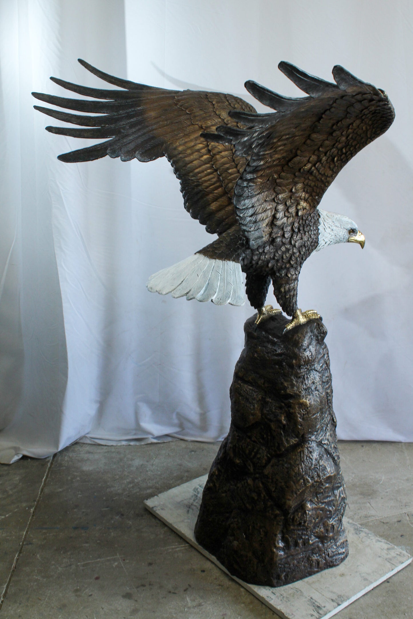 Bald Eagle Bronze Statue with White Head and His Wings Spread 51" x 36" x 58"H