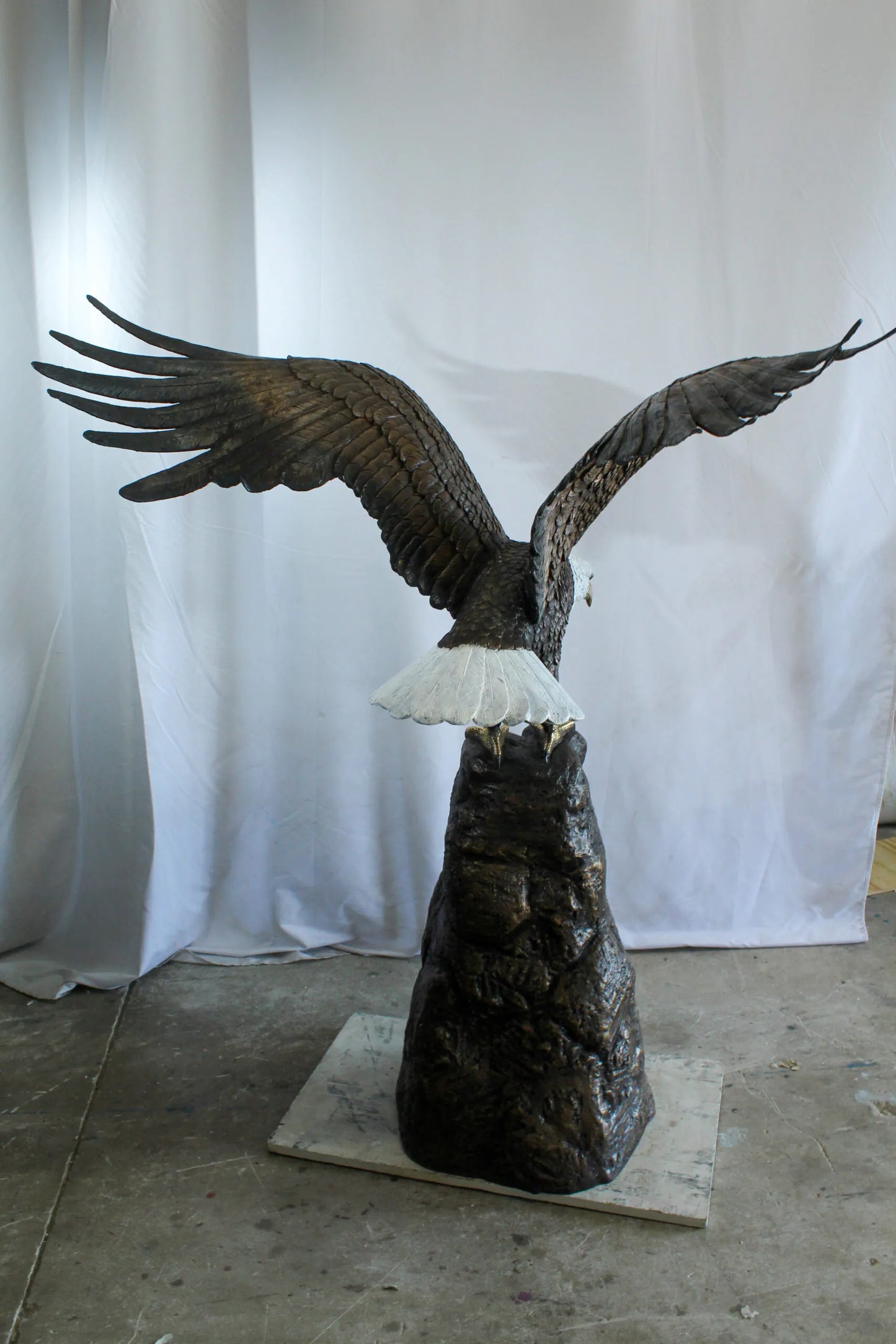 Bald Eagle Bronze Statue with White Head and His Wings Spread 51" x 36" x 58"H