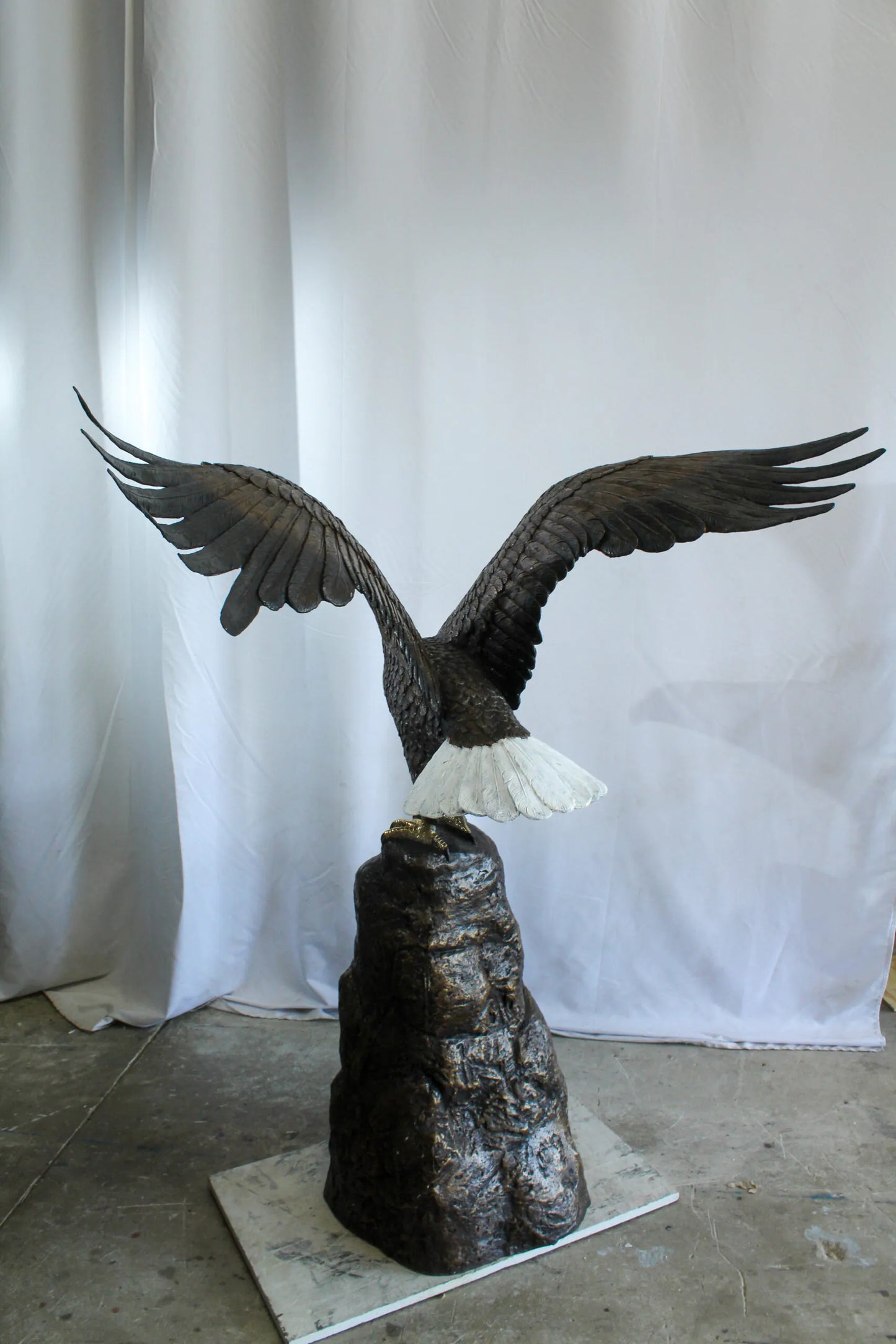 Bald Eagle Bronze Statue with White Head and His Wings Spread 51" x 36" x 58"H