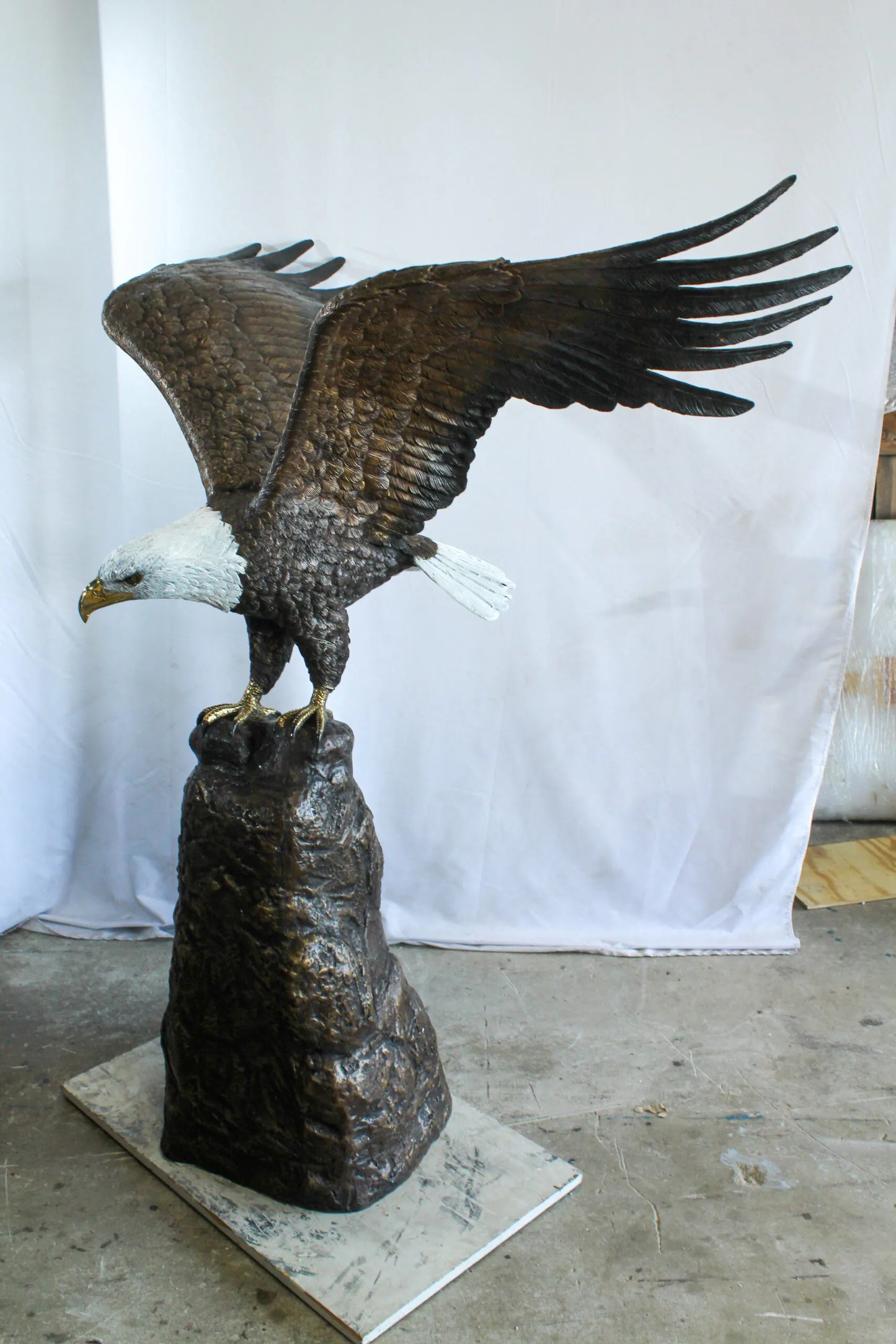 Bald Eagle Bronze Statue with White Head and His Wings Spread 51" x 36" x 58"H