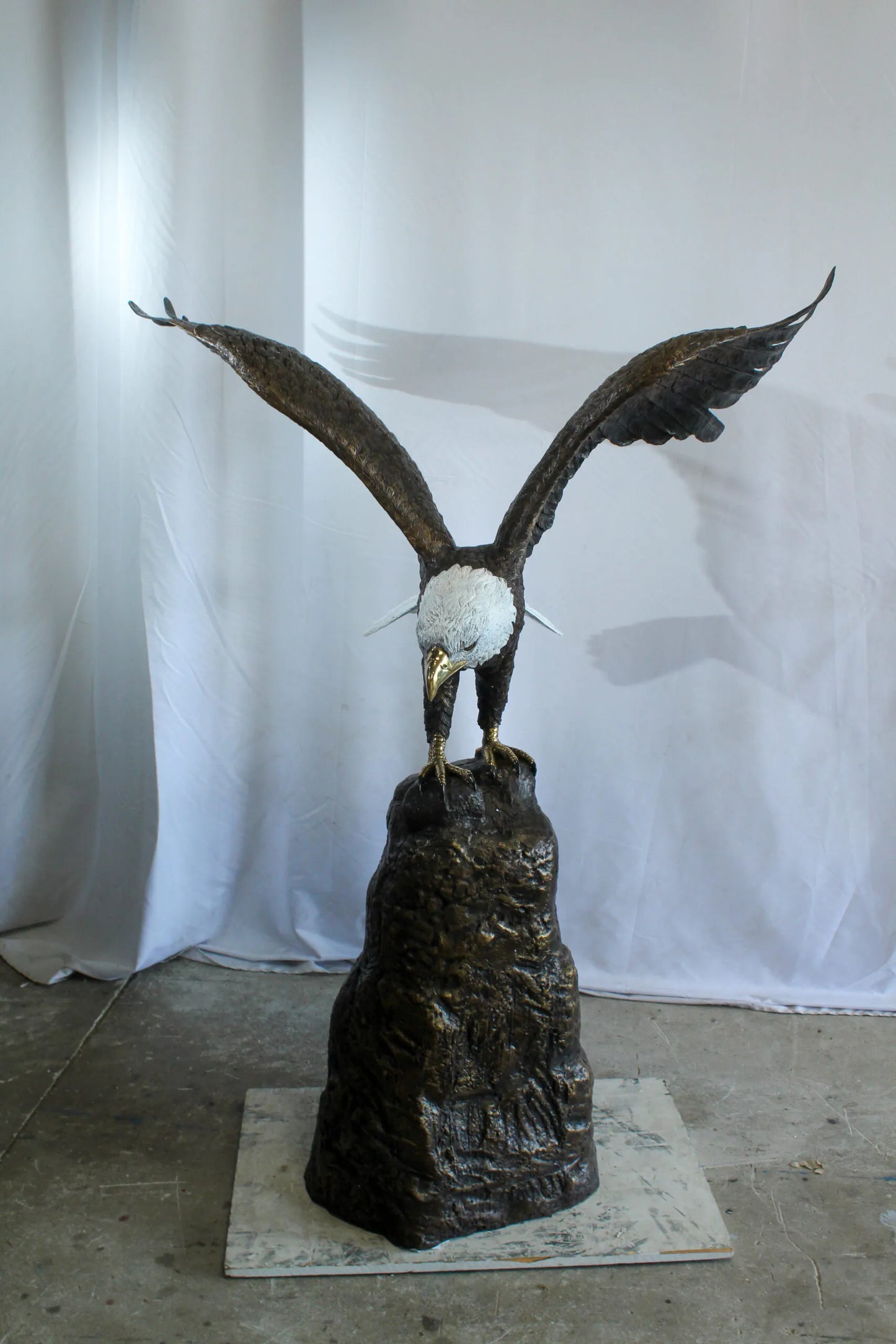 Bald Eagle Bronze Statue with White Head and His Wings Spread 51" x 36" x 58"H