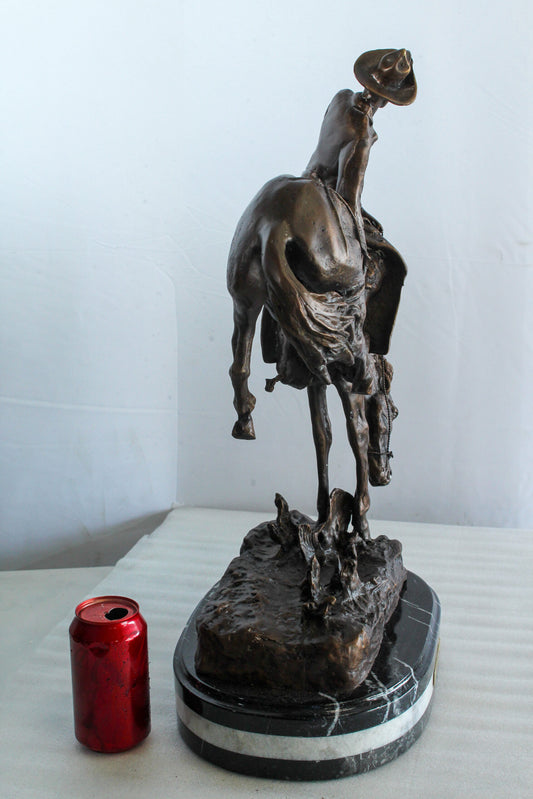 Nifao Bronze Outlaw Remington-Inspired Statue - Western Cowboy Sculpture with Marble Base, Size: 15"L x 8"W x 25"H