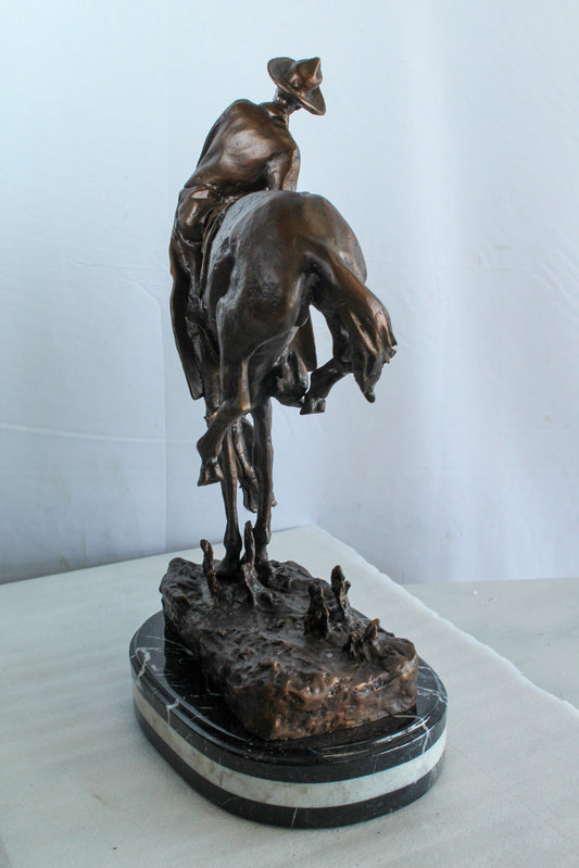Nifao Bronze Outlaw Remington-Inspired Statue - Western Cowboy Sculpture with Marble Base, Size: 15"L x 8"W x 25"H
