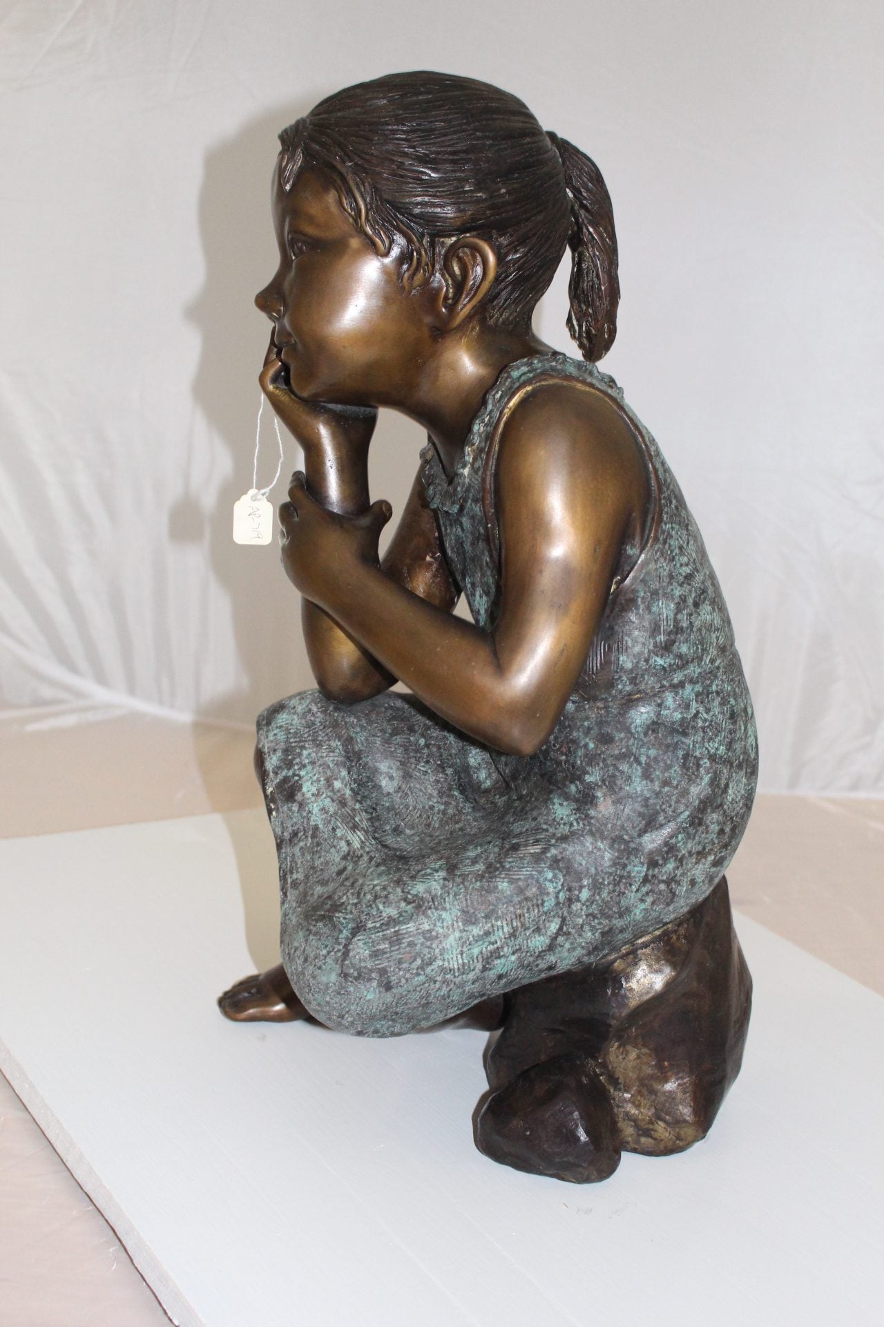 Girl in the sun -Sunny day Bronze Statue - Size: 10"L x 11"W x 21"H.
