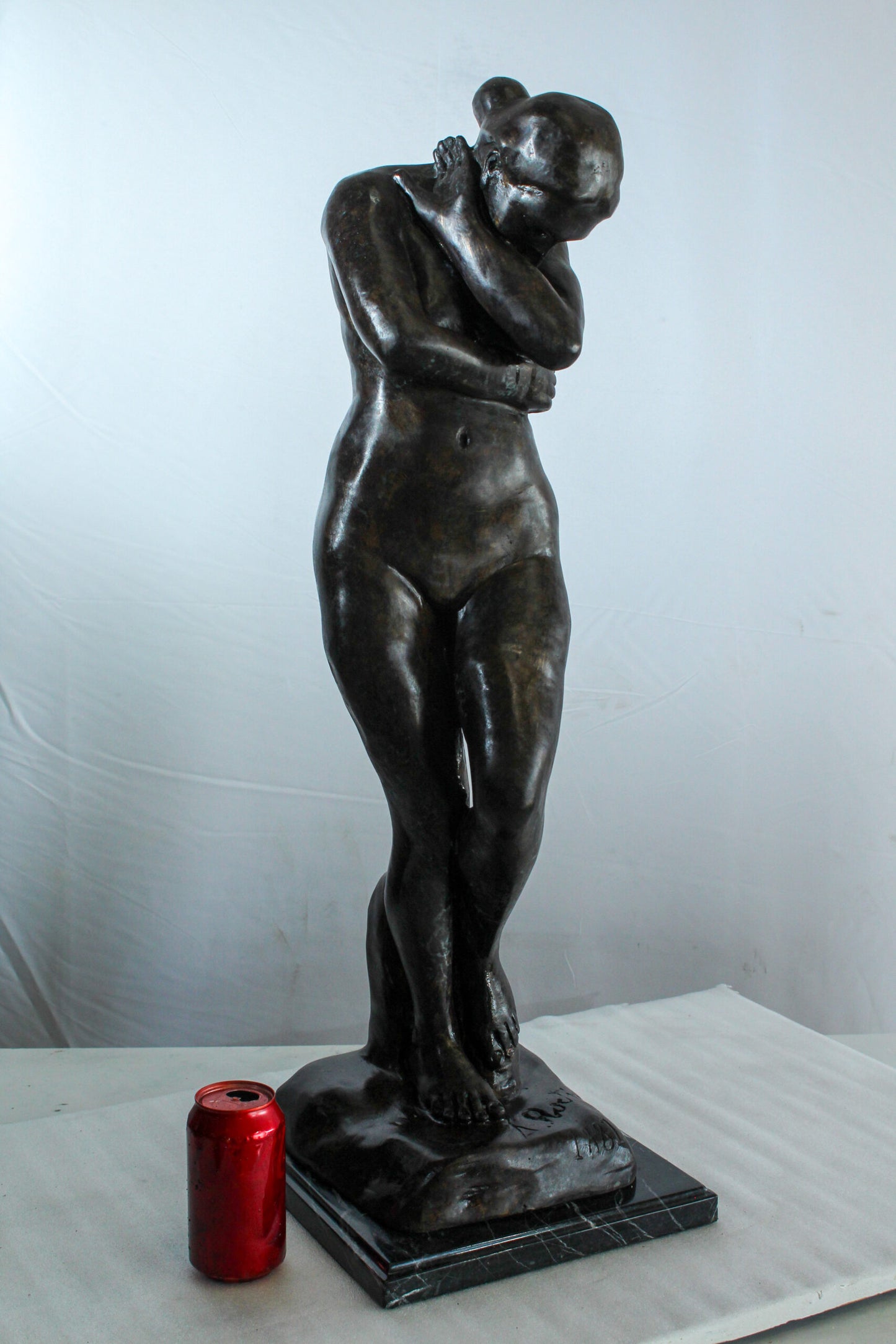 Bronze Art Nude Woman Statue Marble Base by Rodin Replica 12" x 11" x 32"H