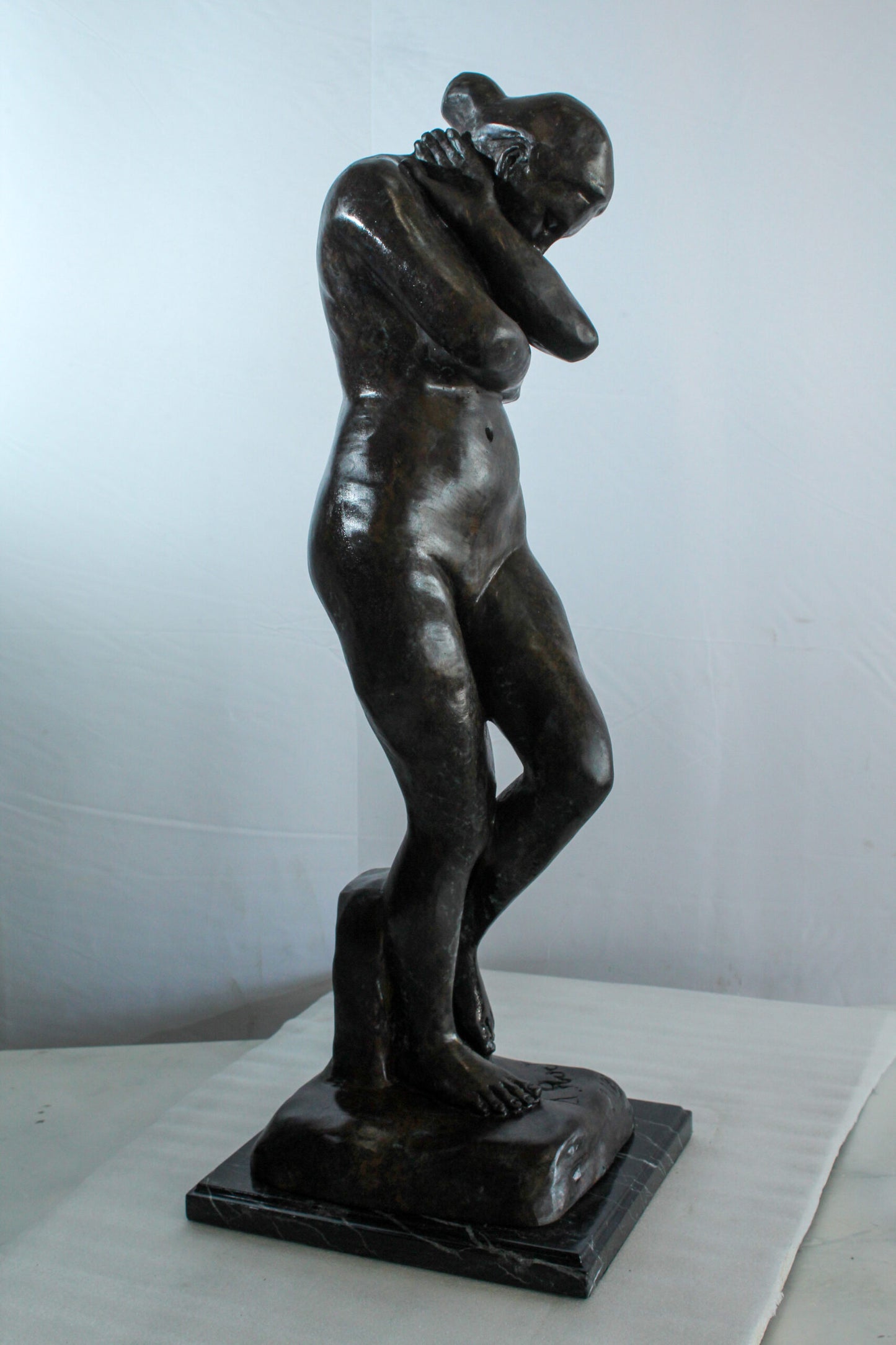 Bronze Art Nude Woman Statue Marble Base by Rodin Replica 12" x 11" x 32"H
