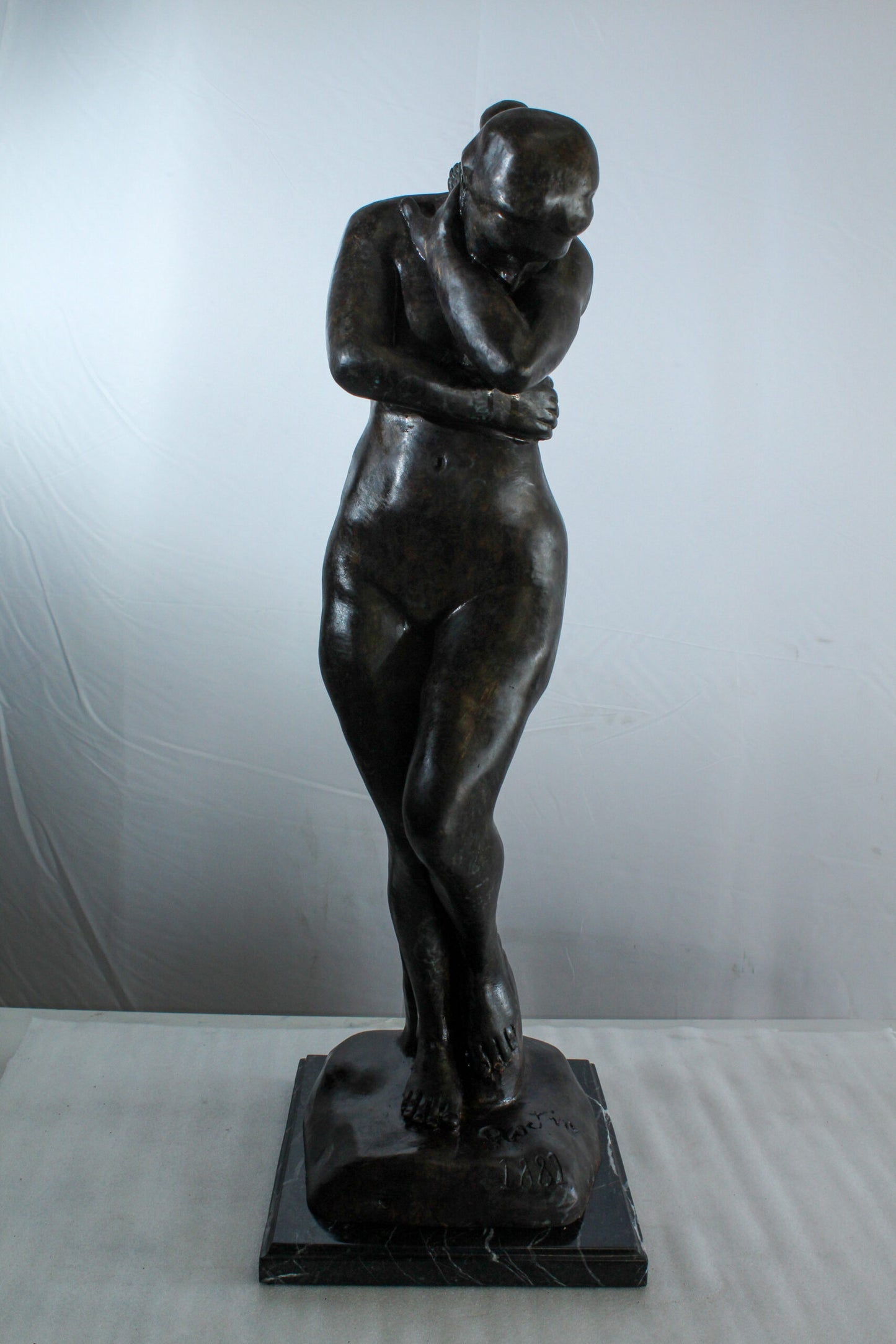 Bronze Art Nude Woman Statue Marble Base by Rodin Replica 12" x 11" x 32"H