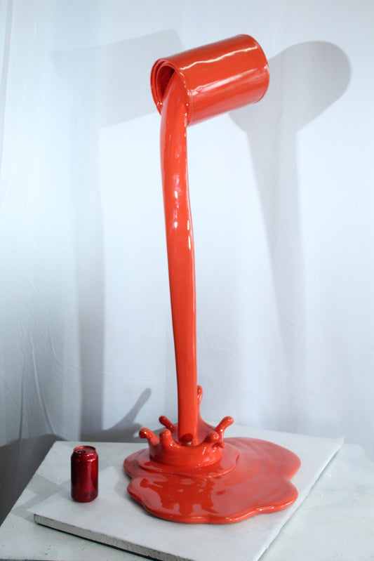 Nifao Orange Pouring Paint Can Resin Sculpture – Bold Contemporary Art Decor for Home, Office & Gallery - 25" x 21" x 48"H
